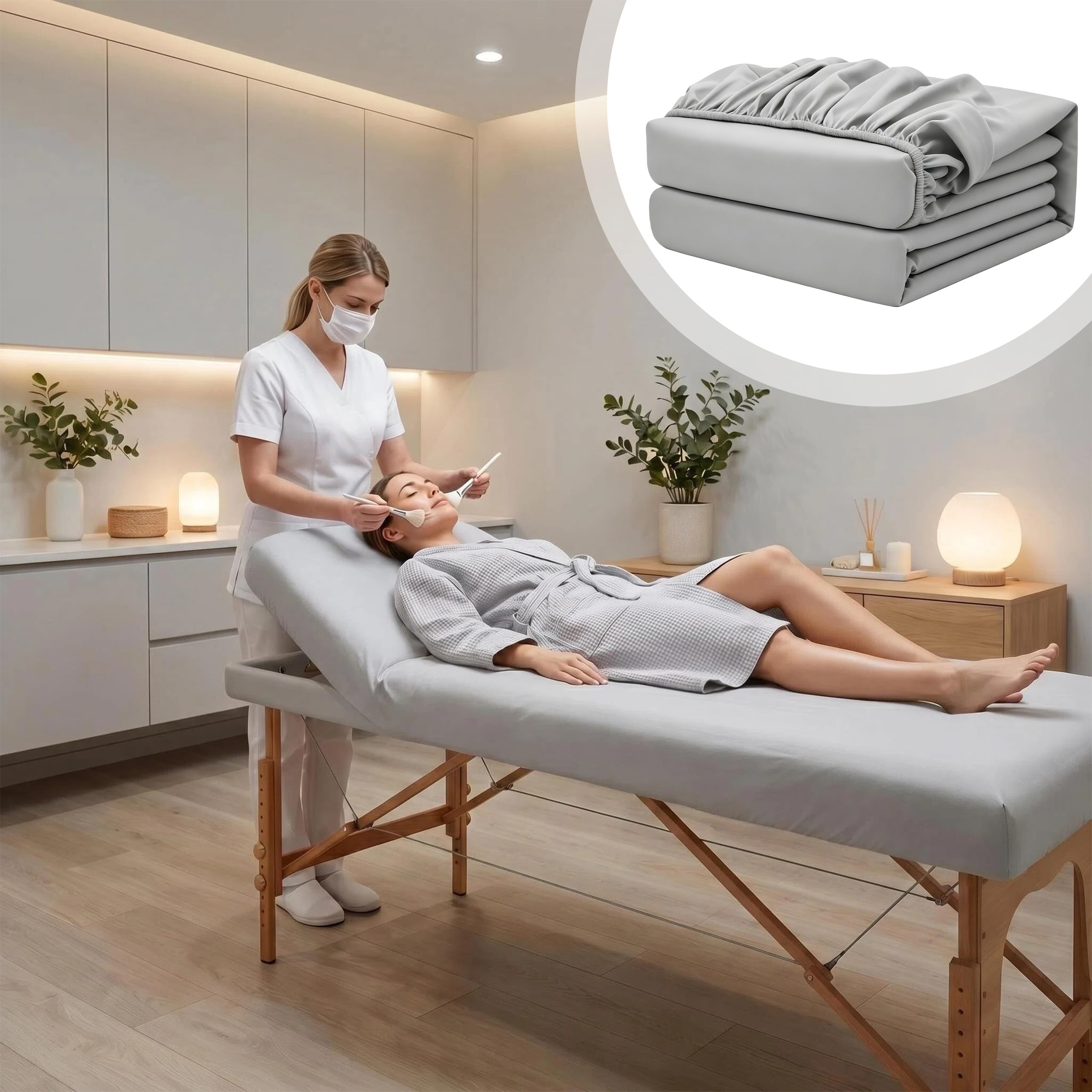 2 Stück Spannbezug für Massageliegen mit Loch, Waschbar, aus Strapazierfähigem Material, für Kosmetik-Tische, Spa, Schönheits, Grau, 80 x 190 cm
