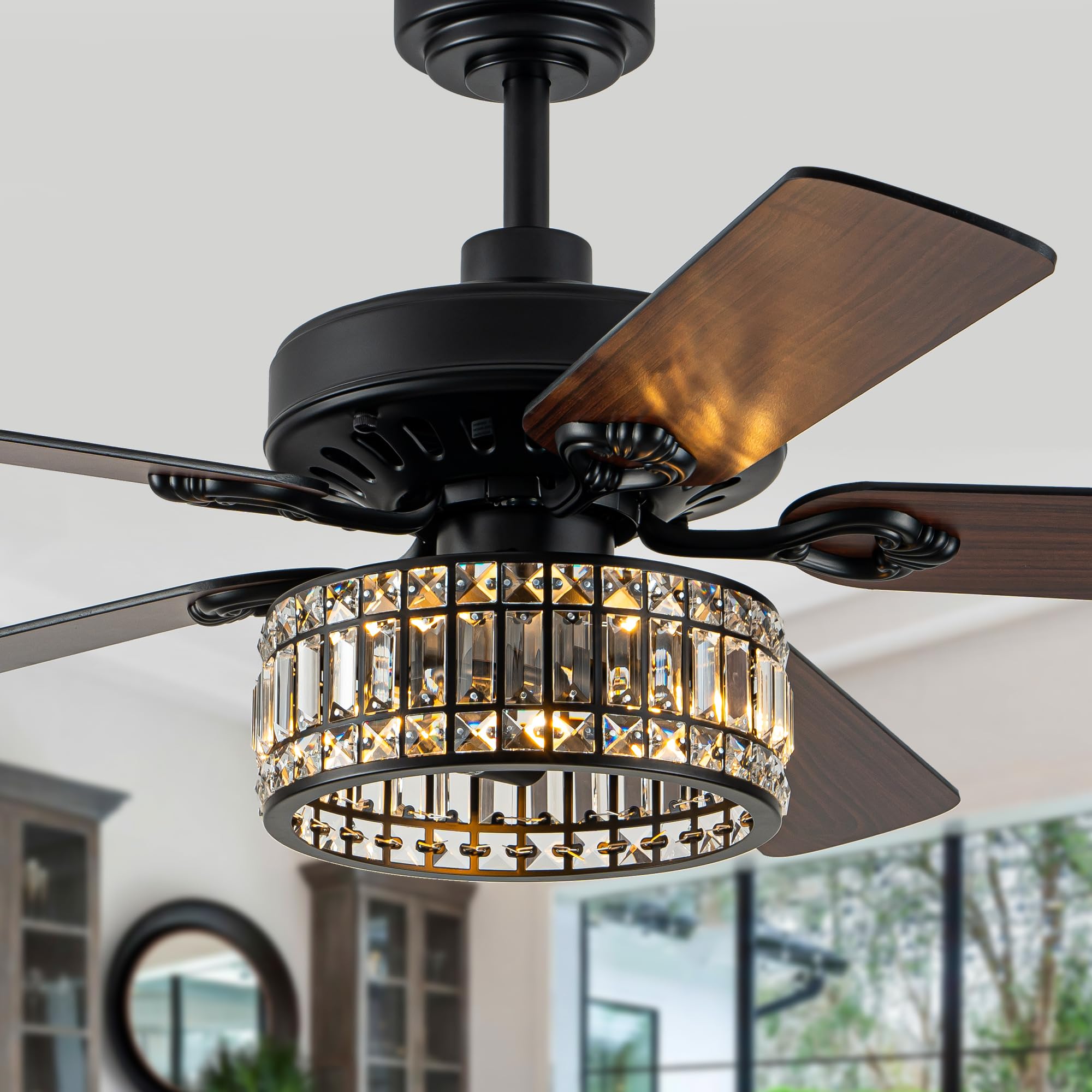Photo 1 of 60 Inch Crystal Chandelier Black Modern Ceiling Fans with Lights