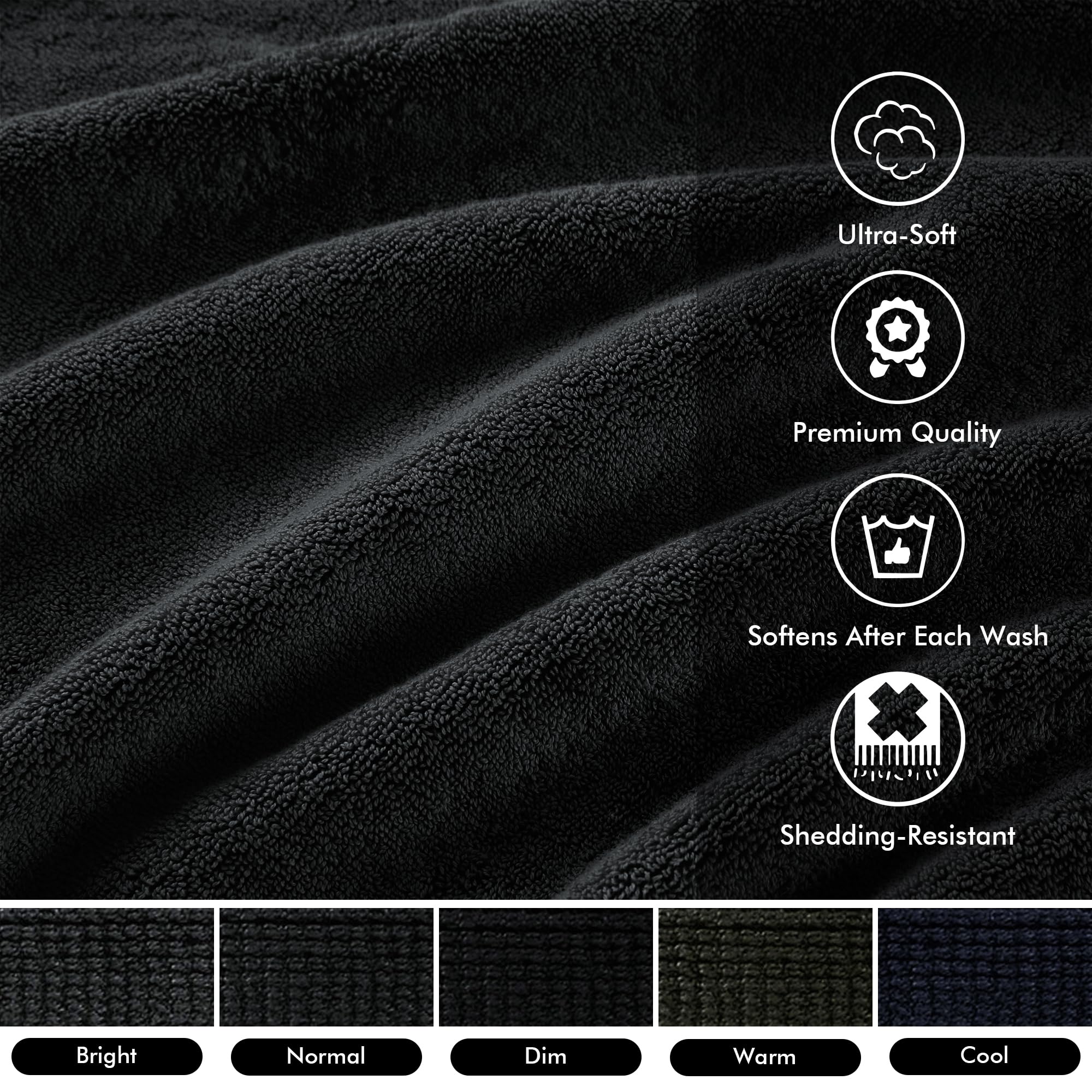 Madison Park Signature Lot de 2 Serviettes de Bain luxueuses, 100% Coton, 800 g/m², très absorbantes, séchage Rapide, qualité hôtelière et Spa, pour Salle de Bain, 86,4 x 172,7 cm, Noir