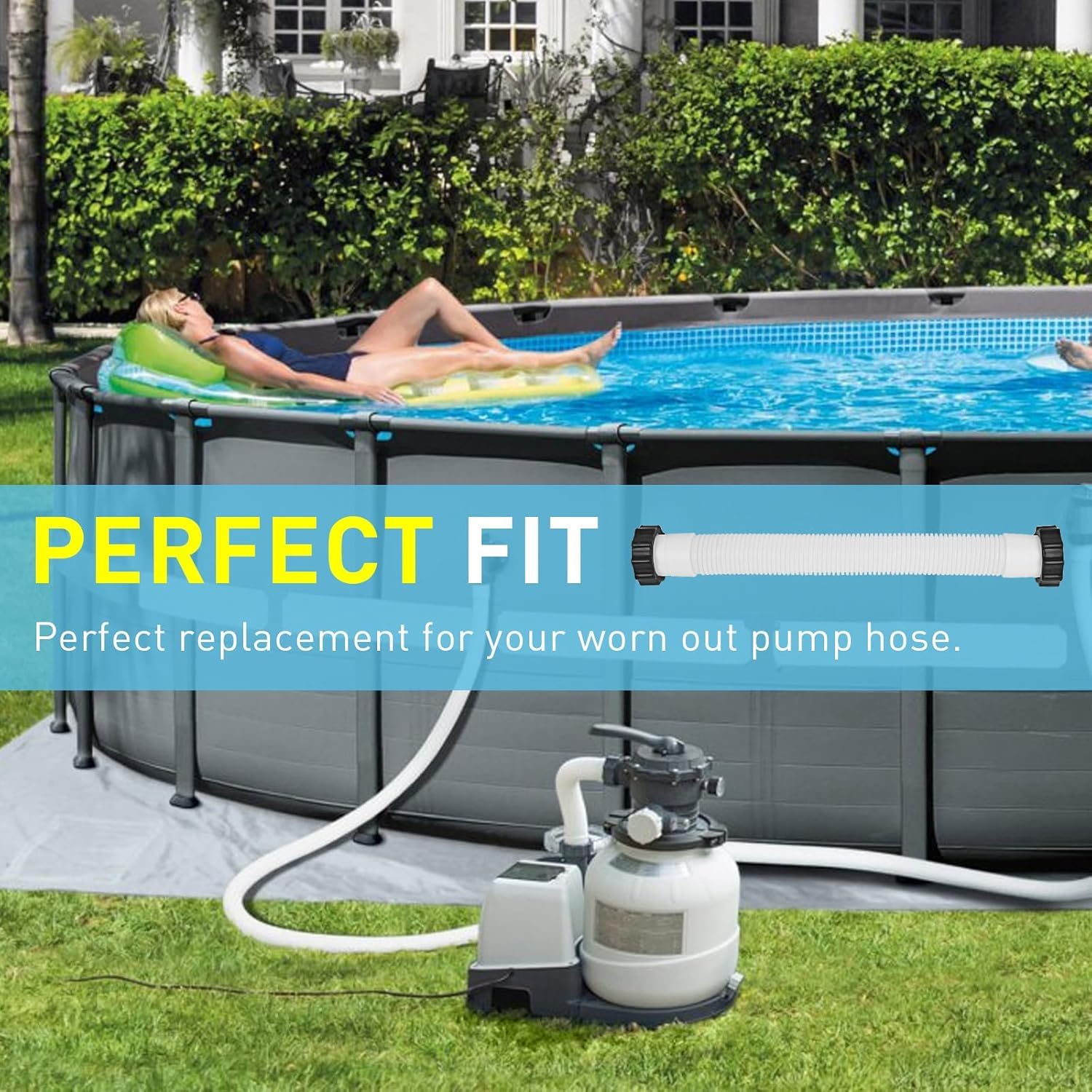2 Stück 40cm Schwimmbadschlauch, Universal Pool-Pumpe Ersatzschlauch, Pool Filterpumpenschlauch mit Muttern, Pool-Schläuche mit 3,8 cm Durchmesser, für oberirdische Pools, Filterpumpen