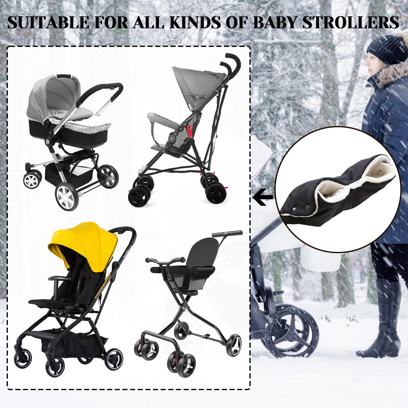 Guanti Passeggino, Scaldamani per passeggino, Inverno Impermeabile Guanti Passeggino, Nero Guanti Passeggino Scaldamani per Passeggino, Taglia Universale per Passeggino e Carrozzina