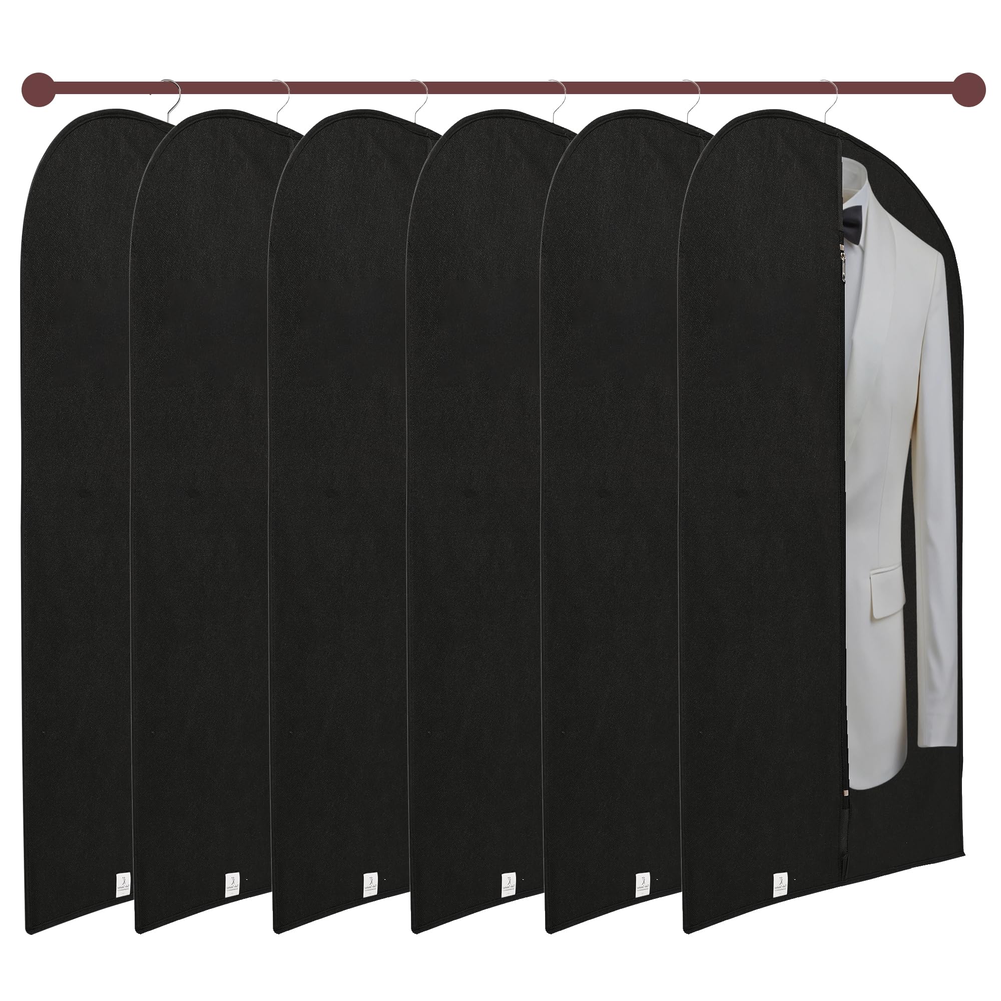 Kuber Industries Paquete de 6 fundas para blazer | Fundas de traje con cremallera para mujeres y hombres | Bolsa de abrigo a prueba de polvo para ropa, chaqueta | Cubierta media transparente | Negro