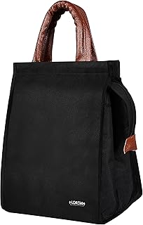 LOREM Black Color Insulated Travel Lunch/Tiffin/Storage Bag Leakproof Hot/Cold for Girls Boys Men Women Unisex, Office, College & School (Black)1 Liters,Leather