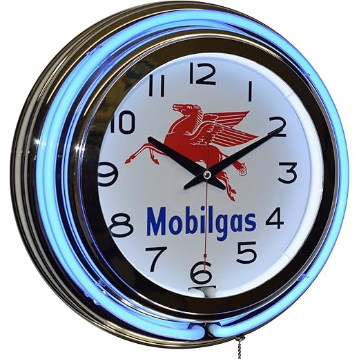 Mobilgas Blue Double-Neon 15 Advertising Clock