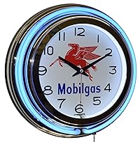 Mobilgas Blue Double-Neon 15" Advertising Clock