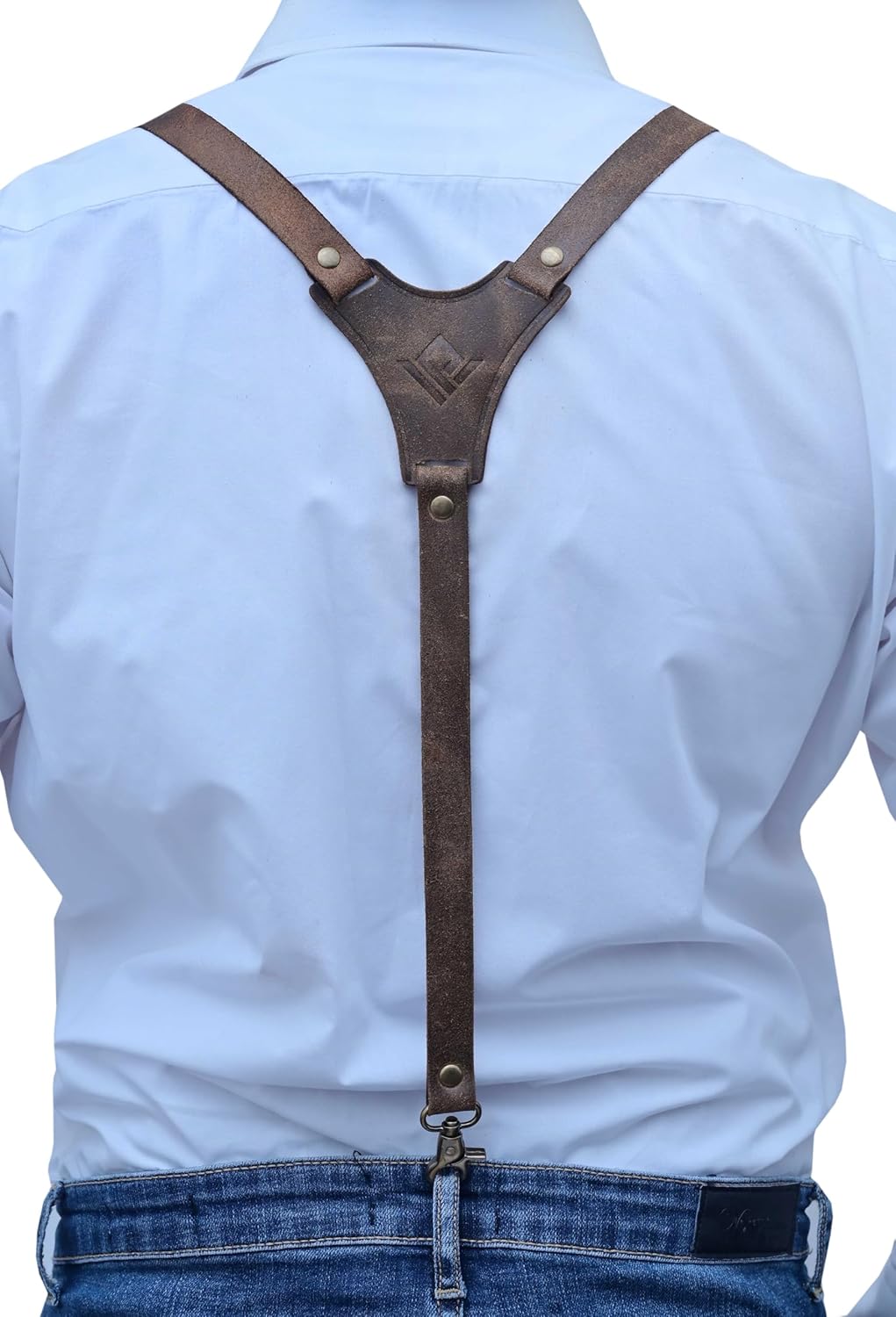 Genuine Leather Suspenders For Men Heavy Duty with Strong Clips, Leather Suspenders for Men