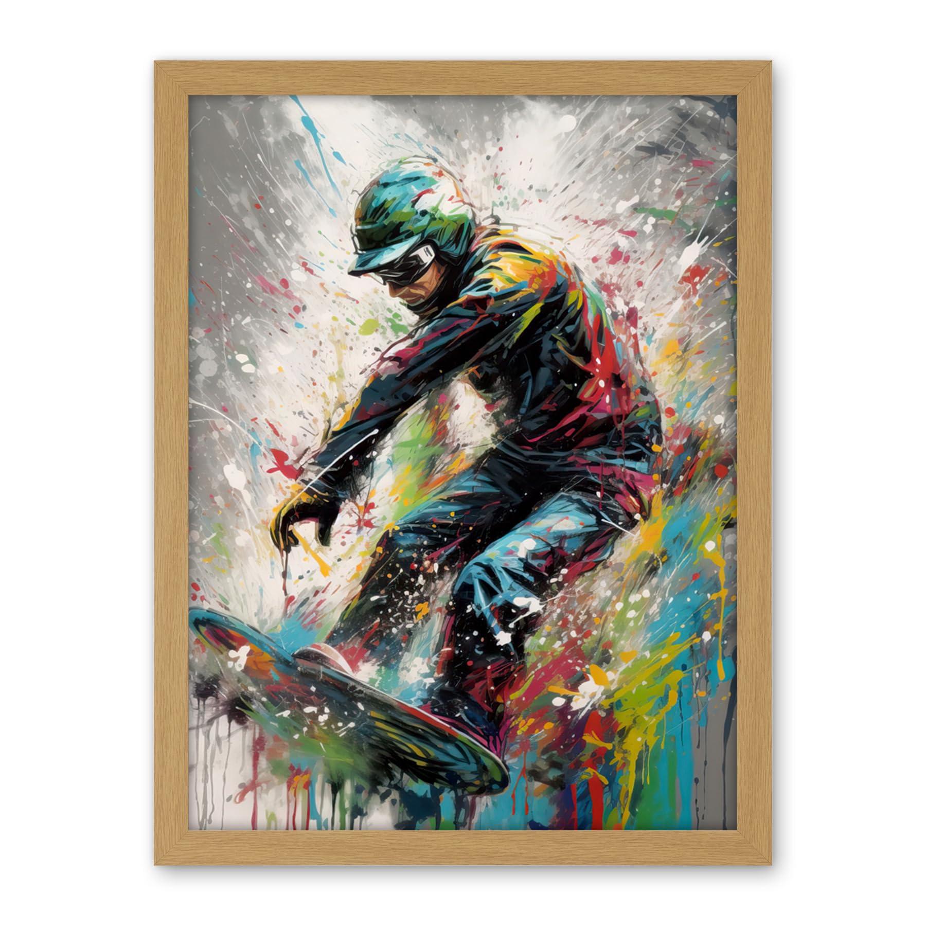 Artery8 Snowboarding Extreme Sport Athlete Paint Splat Artwork Framed Wall Art Print 18X24 Inch