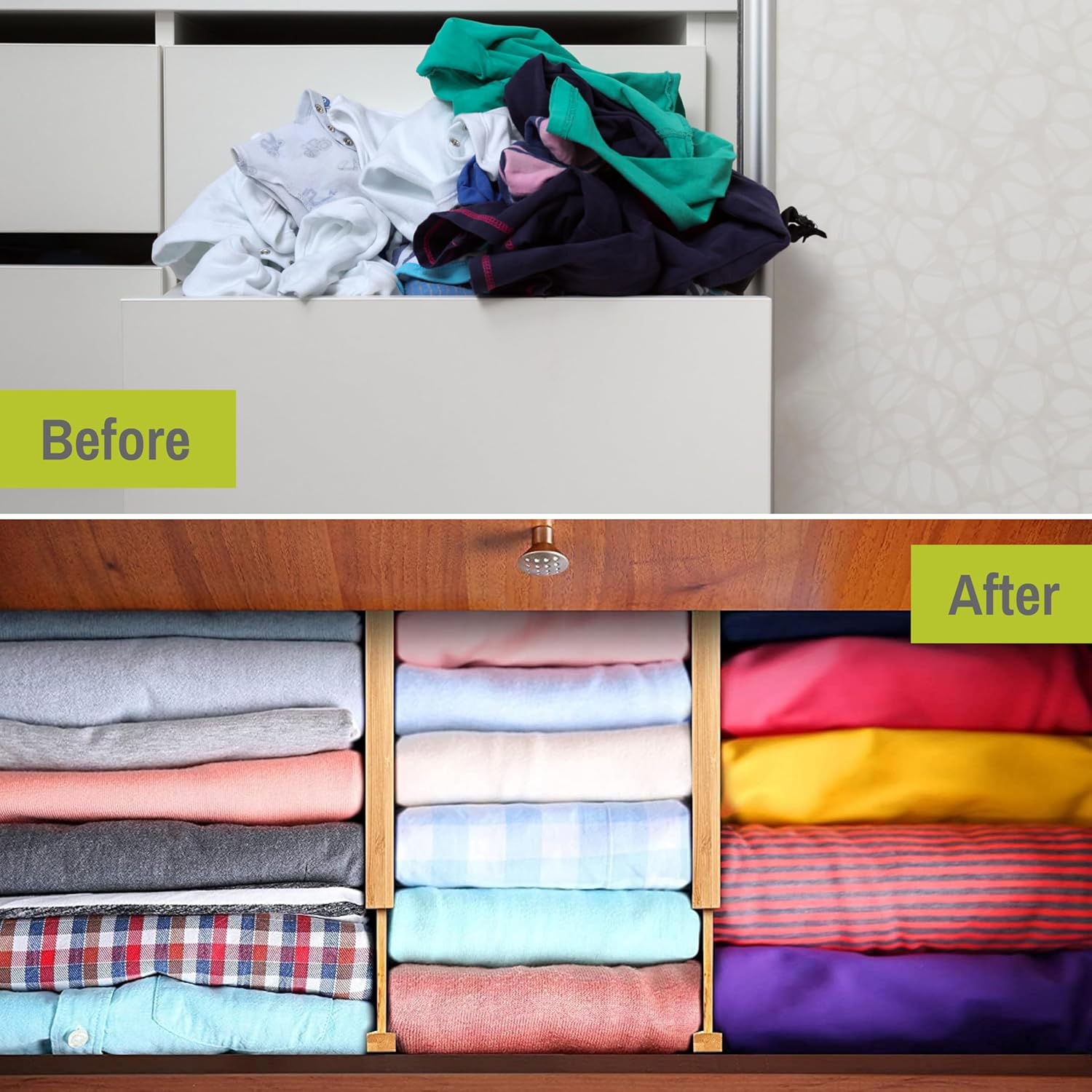 ADJUSTABLE Homemaid Living Bamboo Drawer Dividers Adjustable & Expandable, Kitchen Drawer Organizer, Ideal for Silverware, Dresser Drawers Organizer or Bedroom & Bathroom Drawers Organizers (4pk)