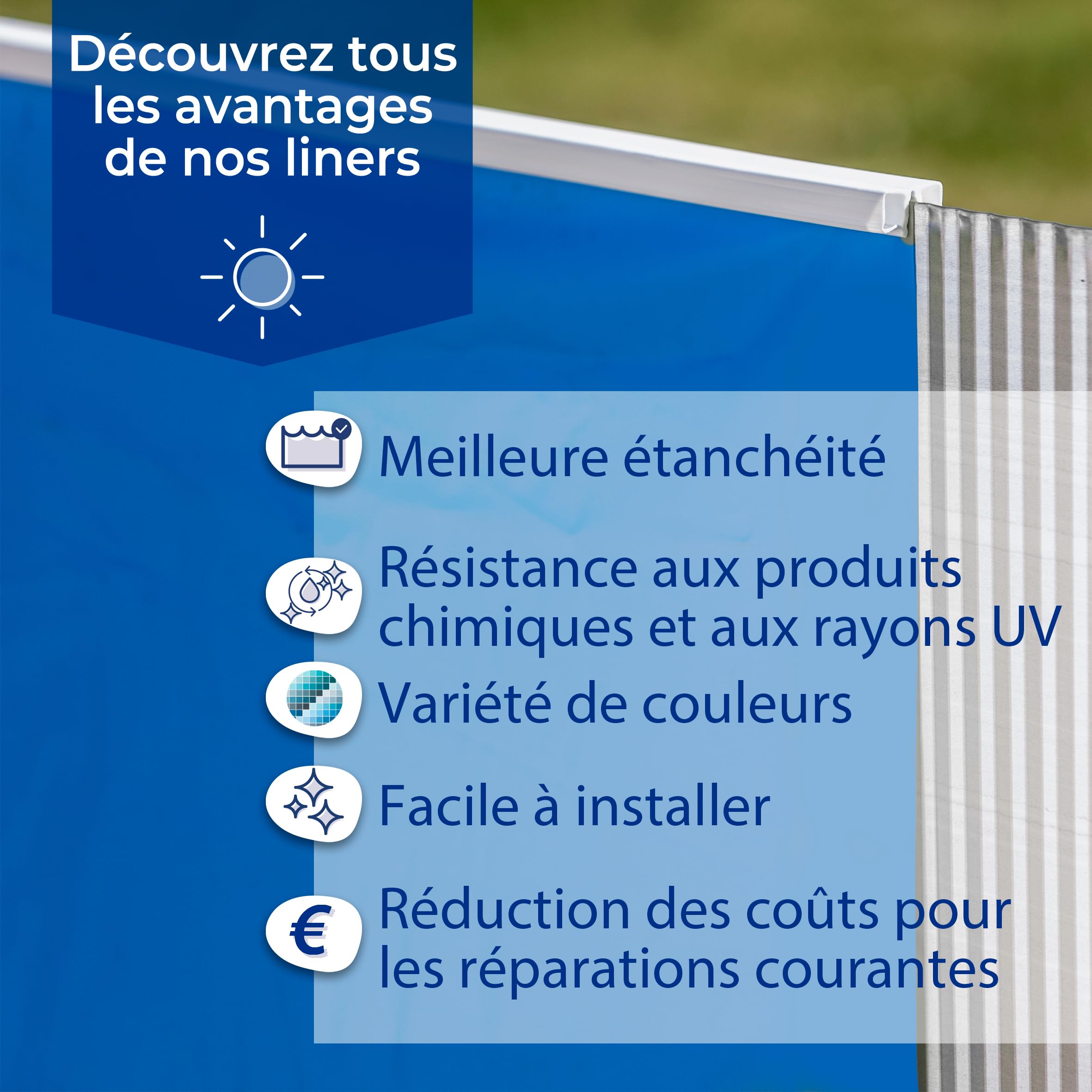GRE FSPR350 - Liner uni Bleu pour piscines Rondes Ø350 H:120cm, épaisseur 30/100e, système Overlap
