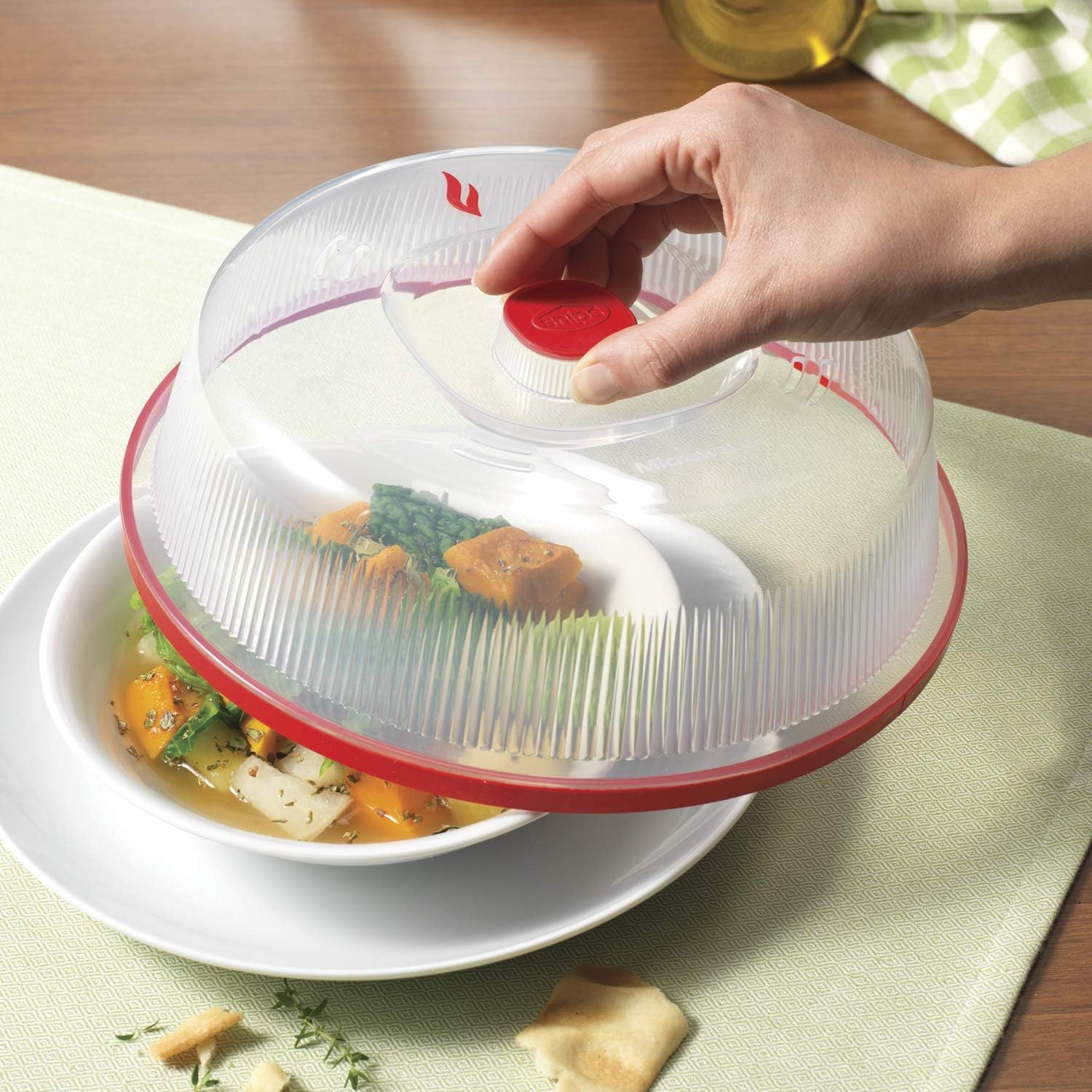Snips, Cloche Alimentaire pour Micro-ondes, Cloche Couvre Plat 26,2 x 26,2 x 7,6, Couleur Rouge et Transparent, Made in Italy - photo 2
