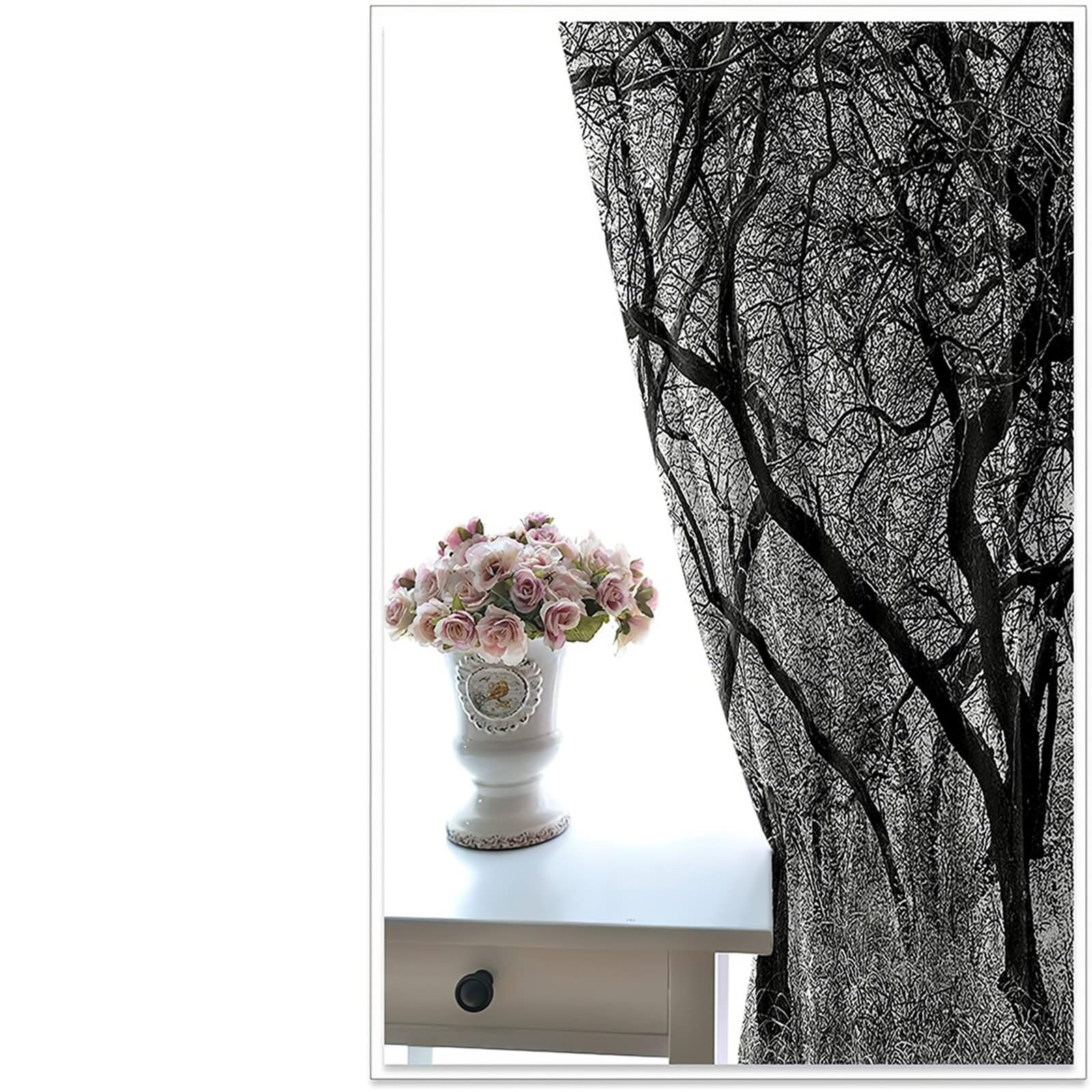Wycian Rideau Cuisine Farmhouse Rideau De Cuisine Taupe Gris Noir 2 Pièces Polyester Paysage D'Arbres 137L X 274H Cm Mode Classique Mise À Niveau 3.0