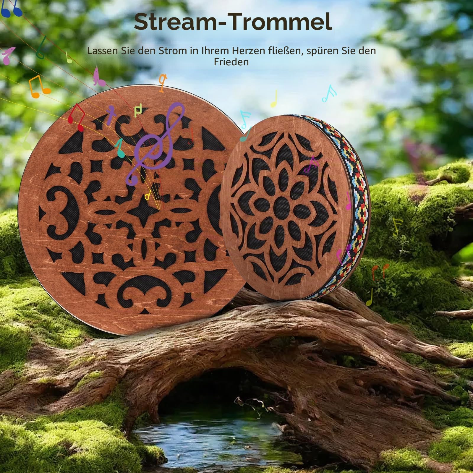 COMETX Drum 8 / 12 Ocean Drum Ethnic Schlaginstrument Onomatopoeic Musik Tragbares Handtrommelinstrument Klangtherapie für entspannende Wasserklänge Leistungsbegleitung Birke Holz Trommel
