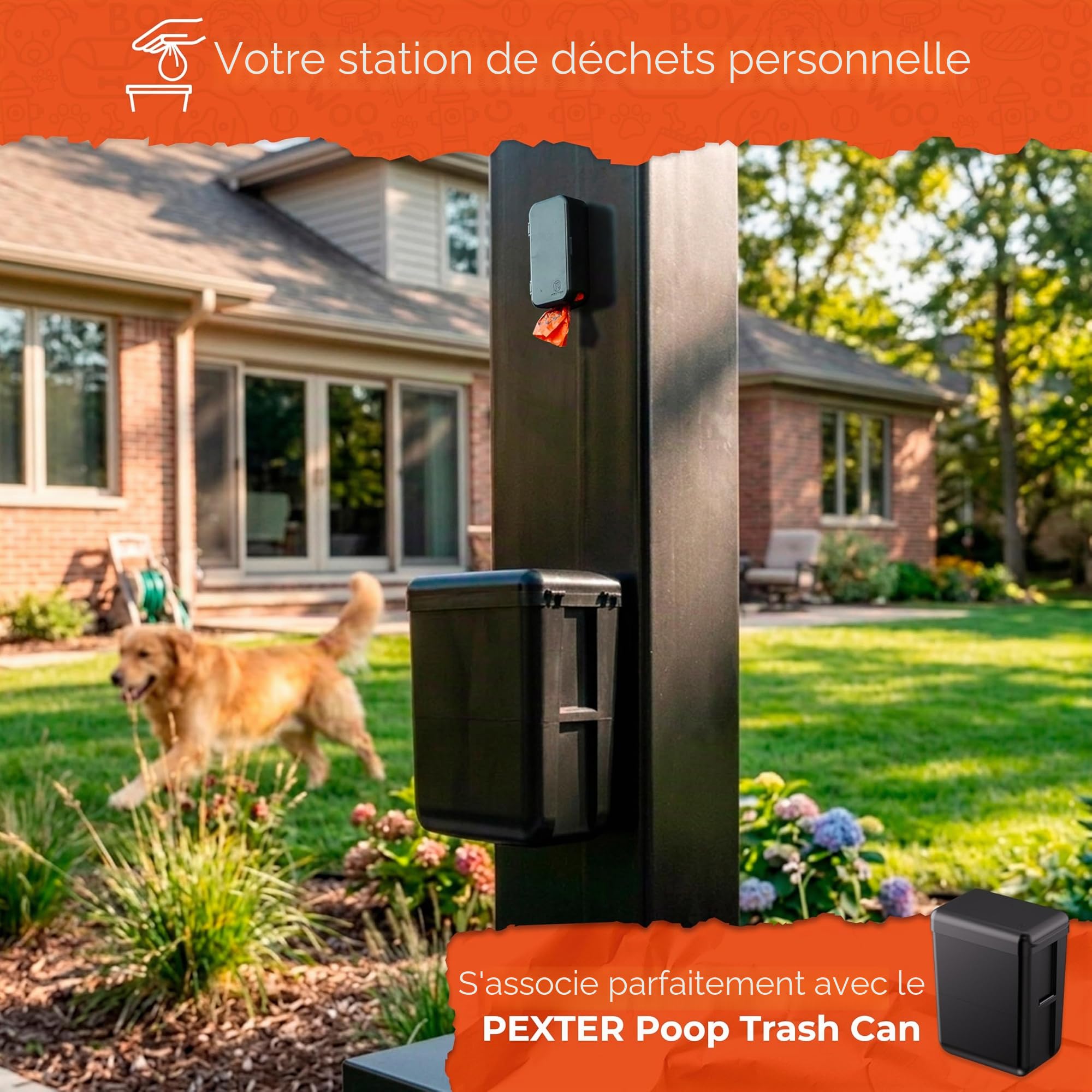 Pexter Distributeur de sacs à déjections canines - Station de distribution de sacs à déjections canines - Pour l'extérieur ou l'intérieur - Support mural à coller ou à visser - 4 rouleaux de sacs pour