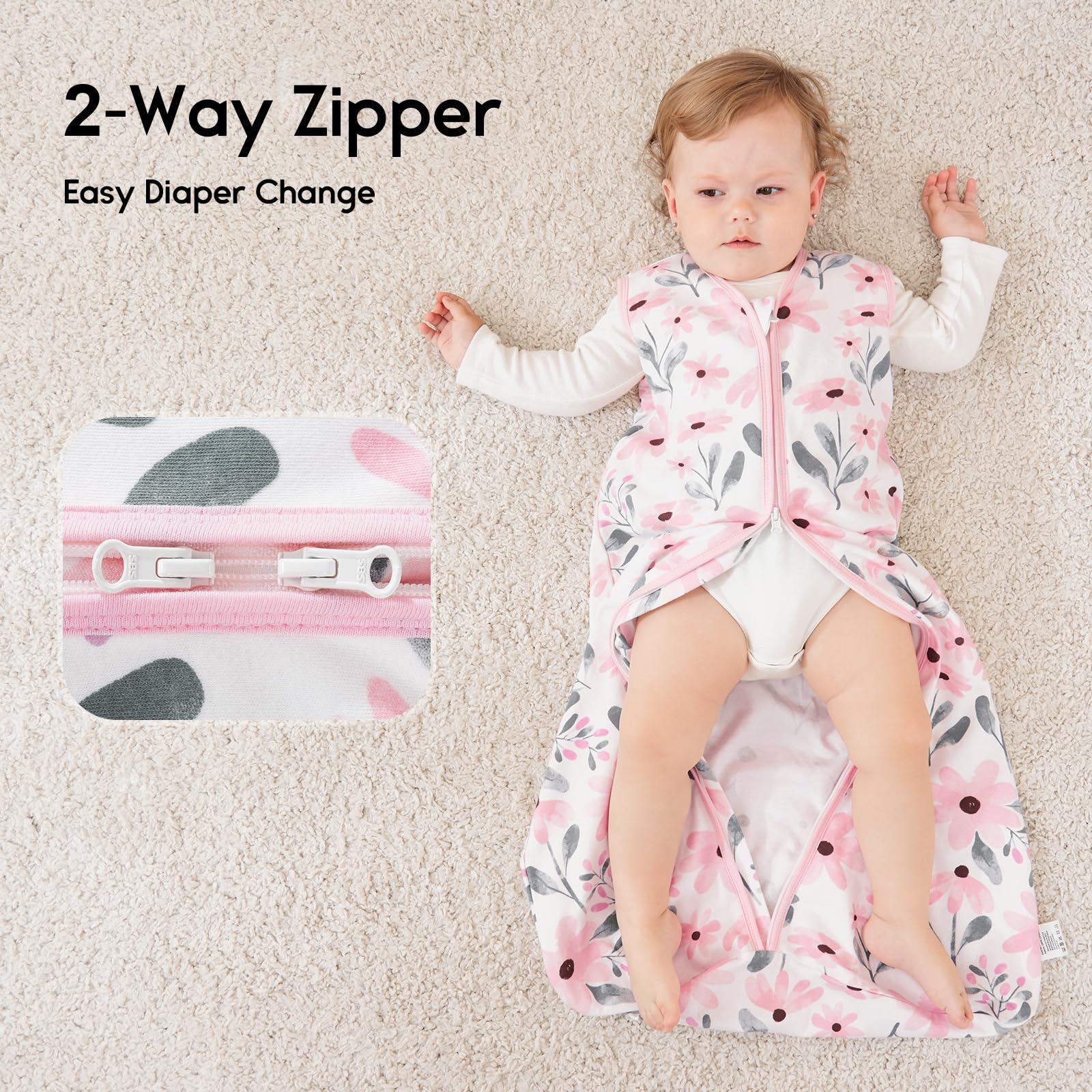 Yoofoss Baby Sleeping Bag 0.5 Tog - 6-12 Months 3 Pack Summer Sleeping Bag Baby 100% Organic Cotton Sleep Sack for Newbron Infant Toddler - 4