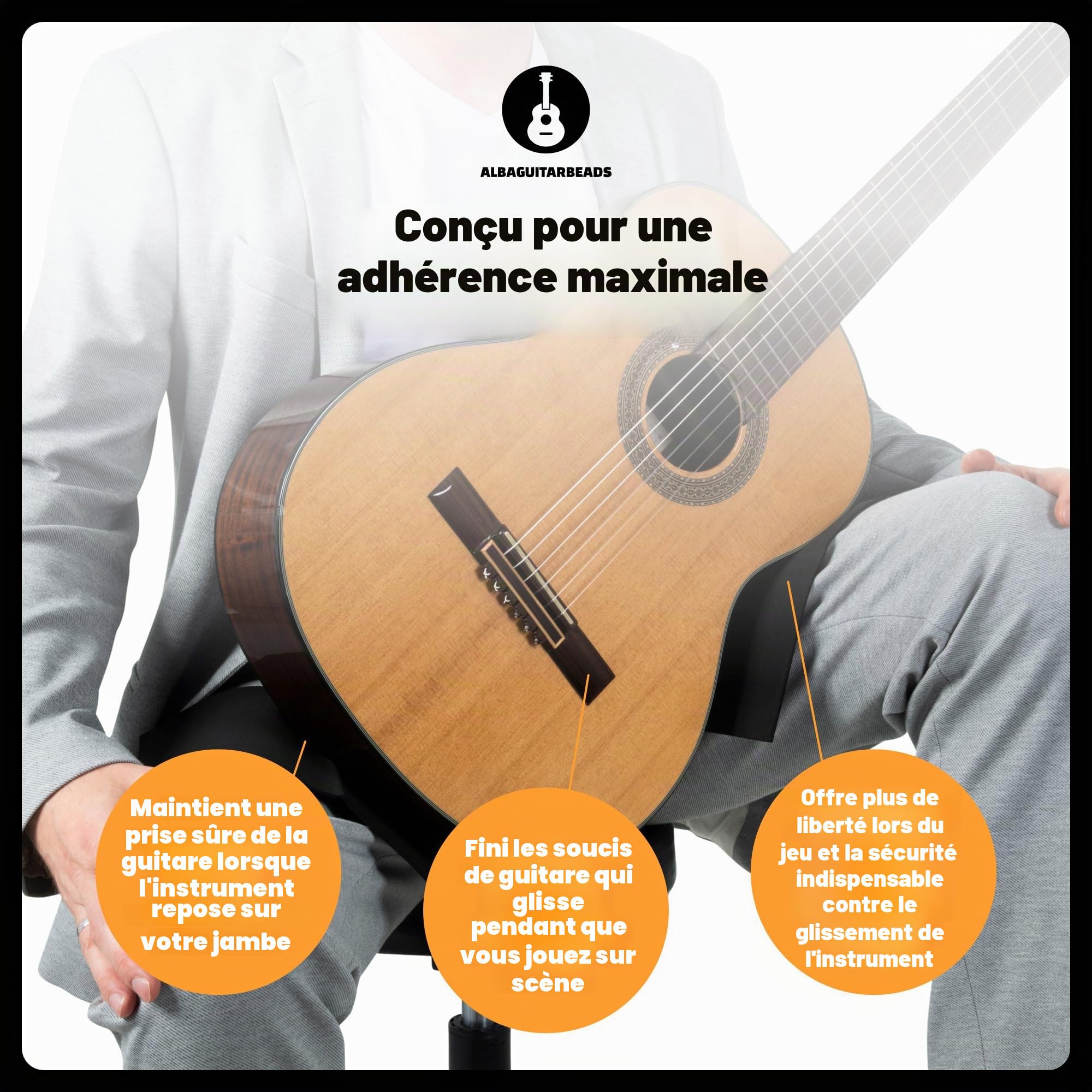 Alba GB Grip Antidérapant en Néoprène pour Guitare Classique, Noir, Grande Taille
