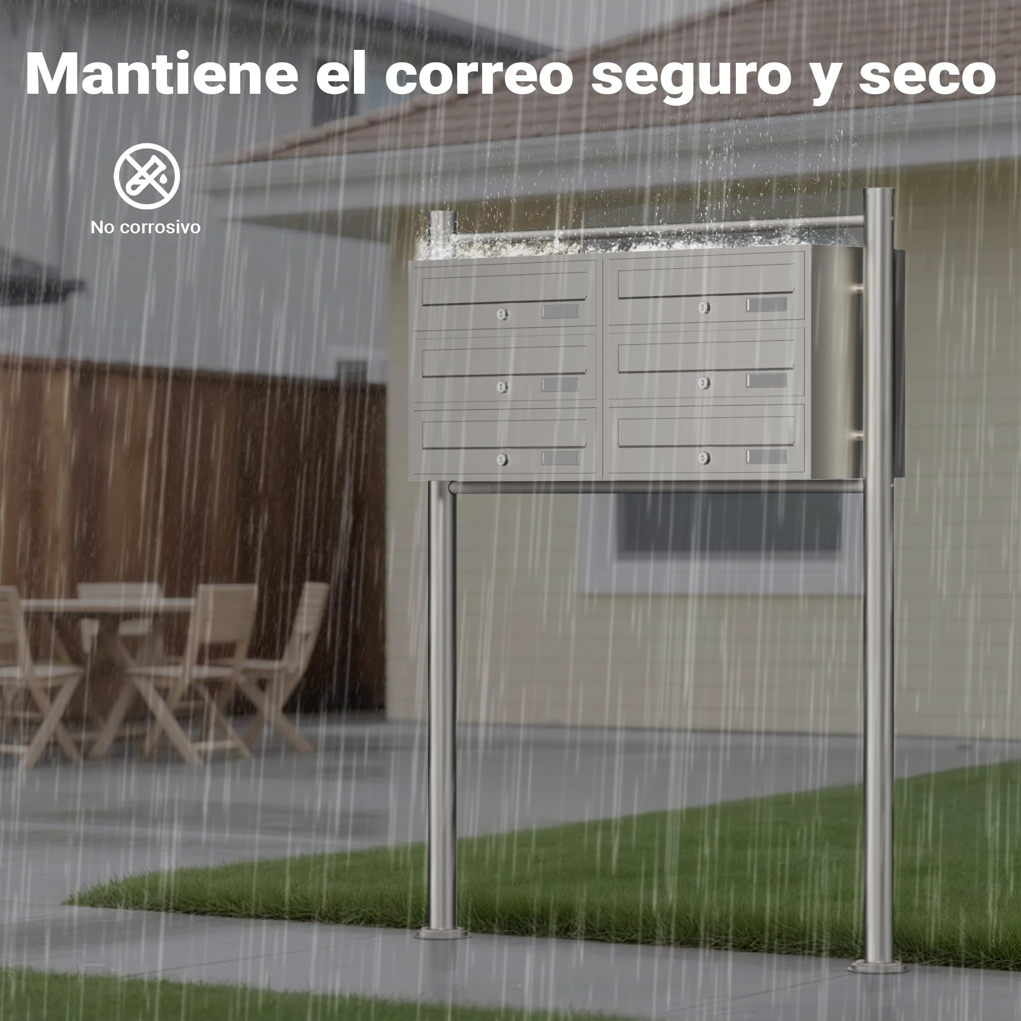 Wiltec Sistema de 6 buzones Acero Inoxidable Resistente a la Intemperie con cerraduras de Cilindro y Llaves instalación Independiente Espacio Amplio para Cartas y Paquetes pequeños