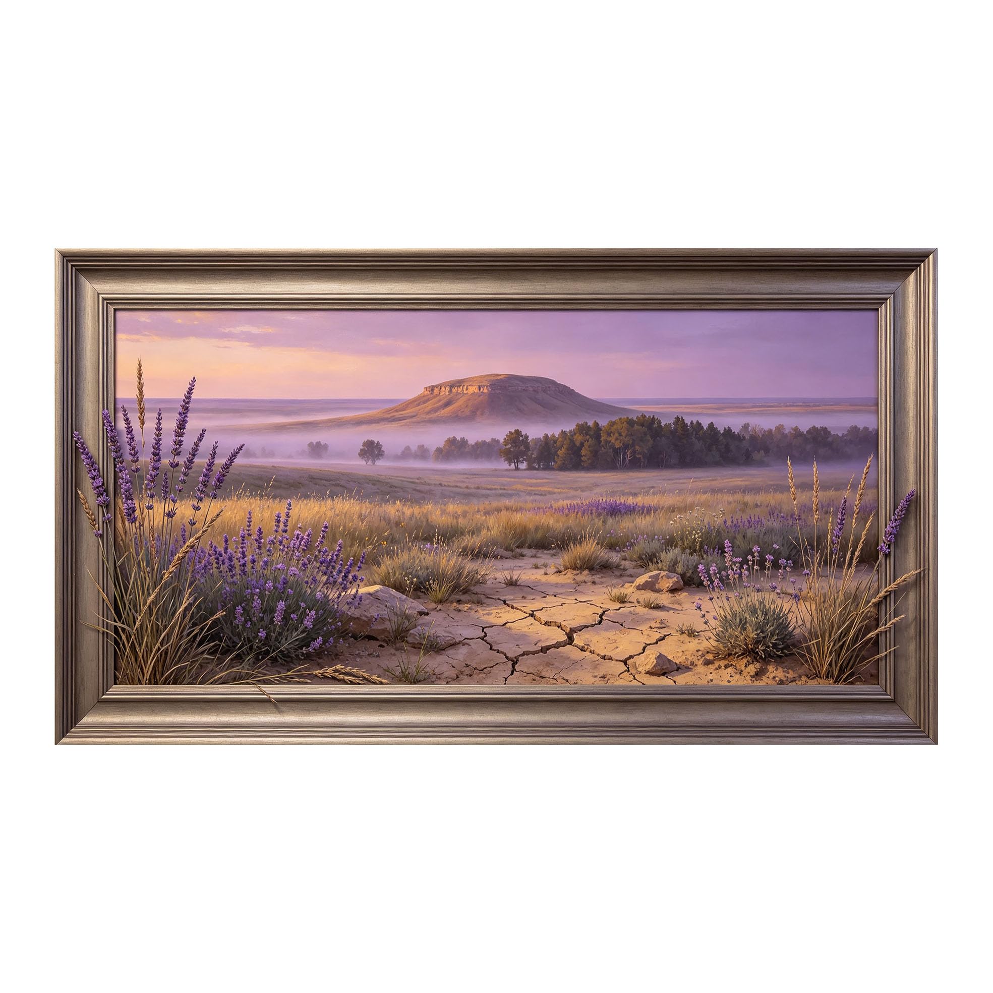 Yzpallescene 3D Framed Wall Art 50cm×100cm Panoramic Provence Lavender Meadow Sunset Oil Painting Large Size SelfAdhesive Removable Wall Decor Prints Artwork for Living Room Bedroom Office