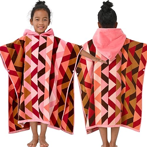 Miniatura 17 de VOOVA & MOVAS Poncho toallas para niños (4-8 años), de secado rápido, ligeras, absorbentes, de algodón, con capucha, bata para piscina, natación