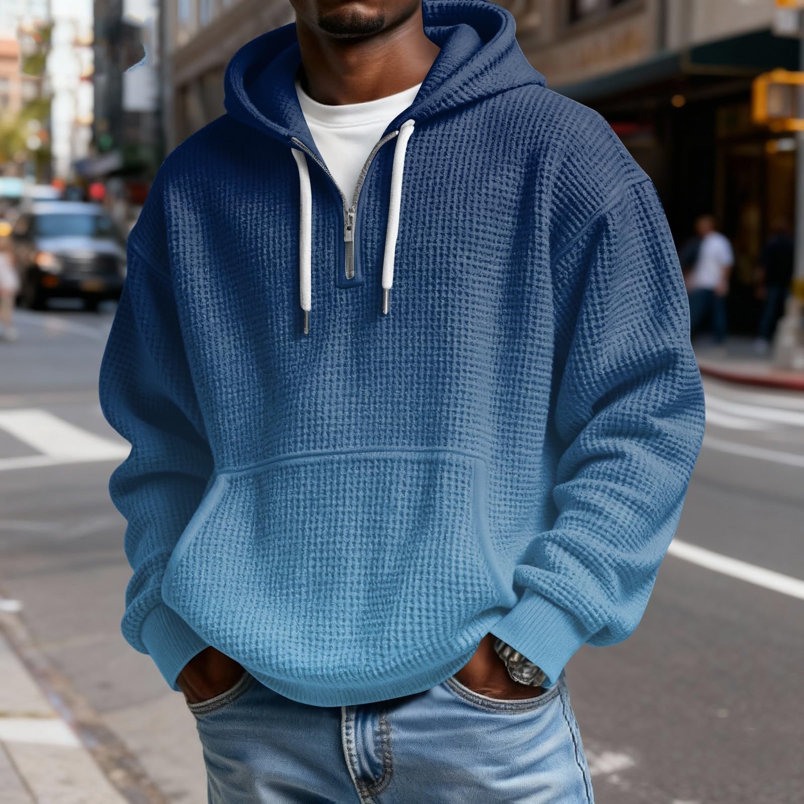 Sudaderas con Capucha Corta Men's Gradient Long Sleeved Hooded Sweatshirt Outerwear Originales (Blue, XXL) Clothing Chaqueta Hombre Entretiempo Sudadera Cremallera Gimnasio Ropa Anti