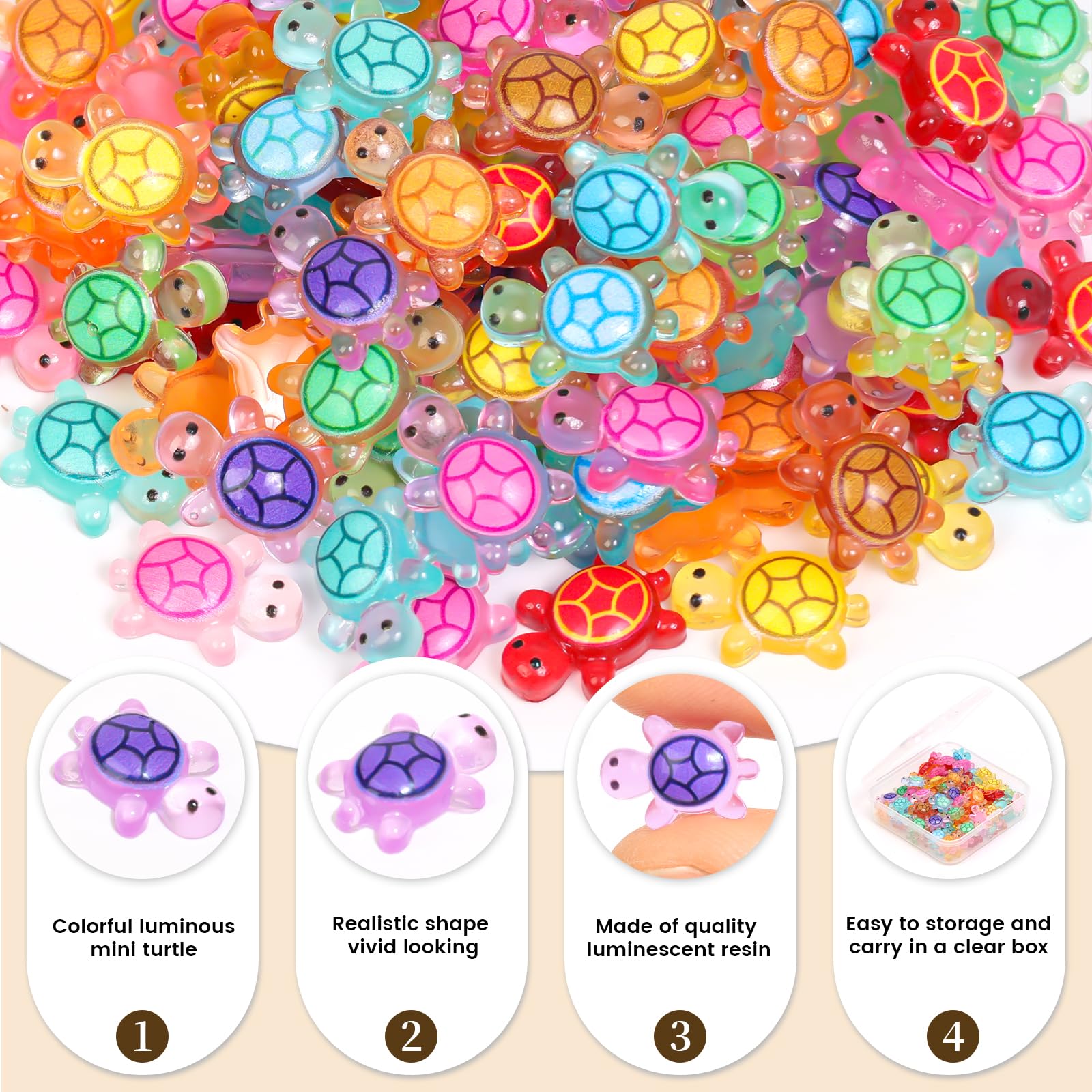 Mini Ducks 100 Pack Luminous Mini Resin Turtles, Tiny Sea Turtle ...