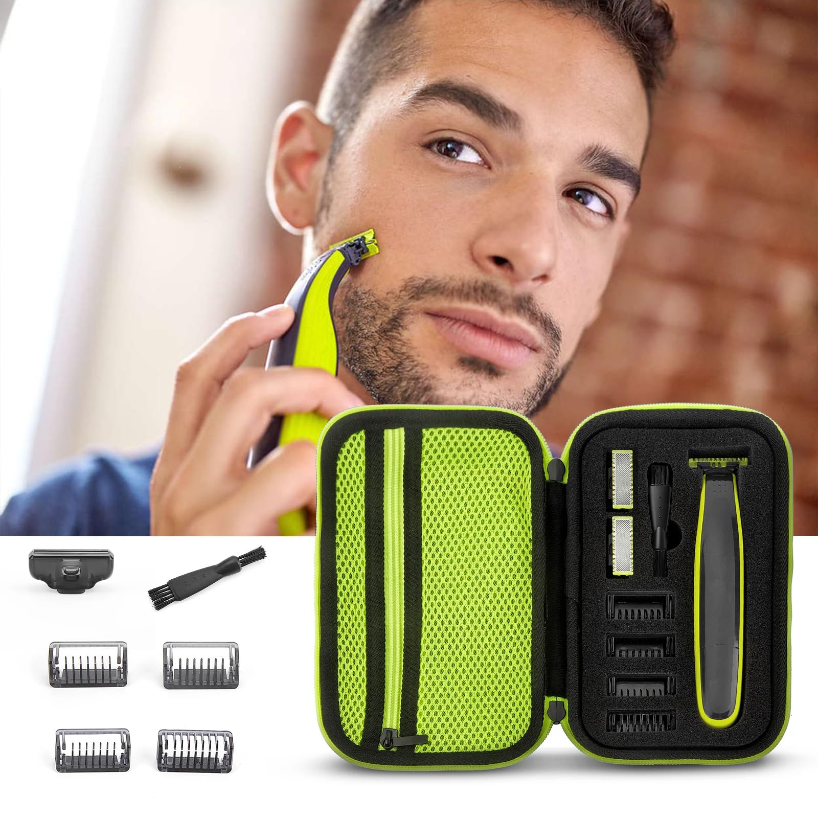 Tasche Case Etui für Philliips O Blade QP150/QP2530/QP2630/QP2520/Qp2724/QP2620, Harte Reise Tragetasche für Rasierer Trimmer Bartschneider mit Einer Klinge, grün, Nein