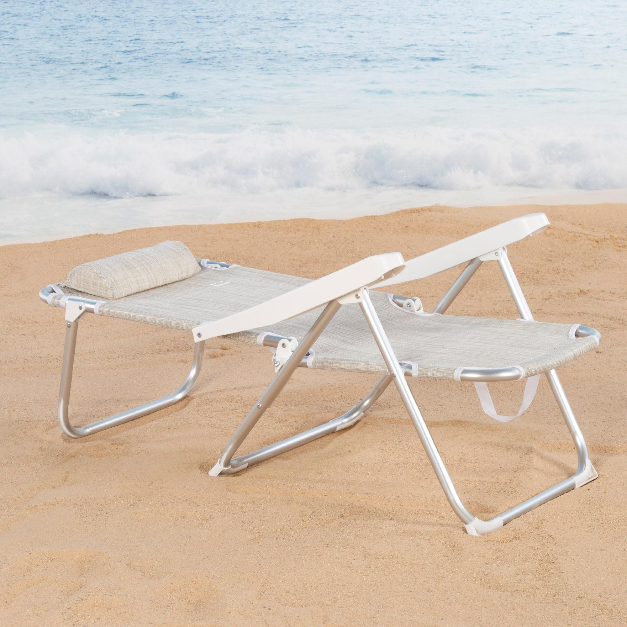 Lot De 2 Chaises Inclinables AKTIVE 62266 - Plage, Jardin, Terrasse, Camping - 5 Positions, Légères Avec Poignée Transport