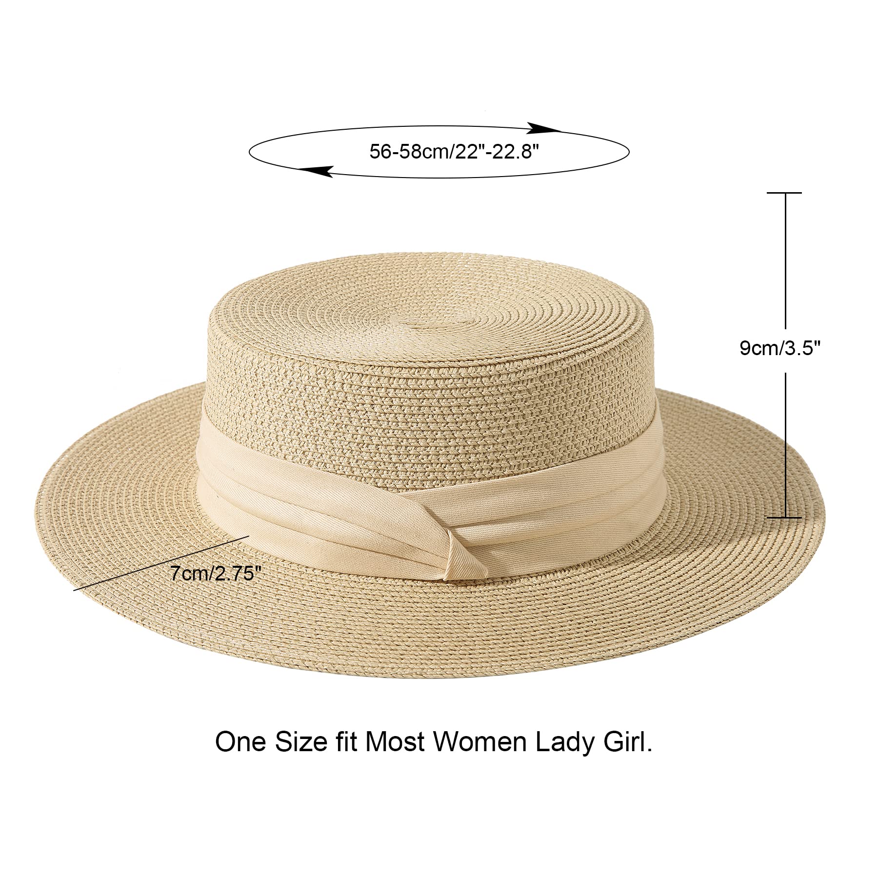 Lanzom Chapeaux de soleil pour femme - Chapeau bateau en paille à large bord pliable et pliable - Chapeau de plage d'été pour l'été - Taille 34 36/40 - 1/4