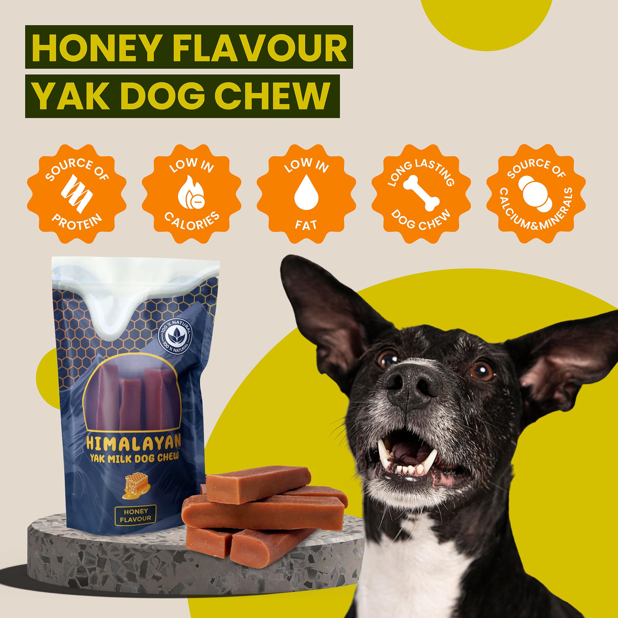 Himalayan Yak Milk Dog Chews, Honey Flavour, Yak Chews with Milk for Dogs Large (pack of 2), Rich in Protein & Calcium - Image 3