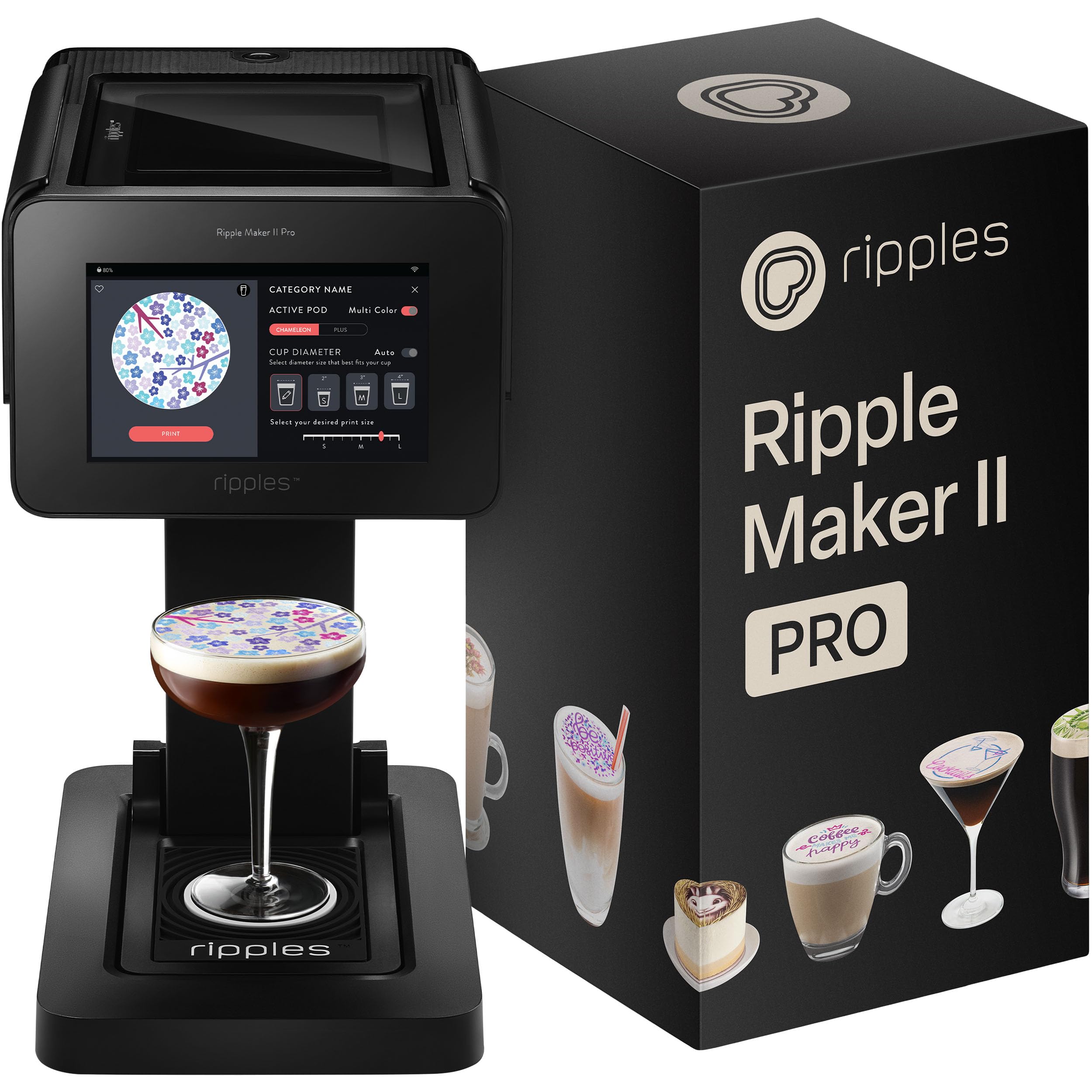 Ripples - The Original Maker PRO - Beverage-Top Printer for Foam Drinks &amp; Desserts | Dual Pod Holders for Multi-Color Prints | Selfie &amp; Personalized Designs | Social Media Boost | Machine Only