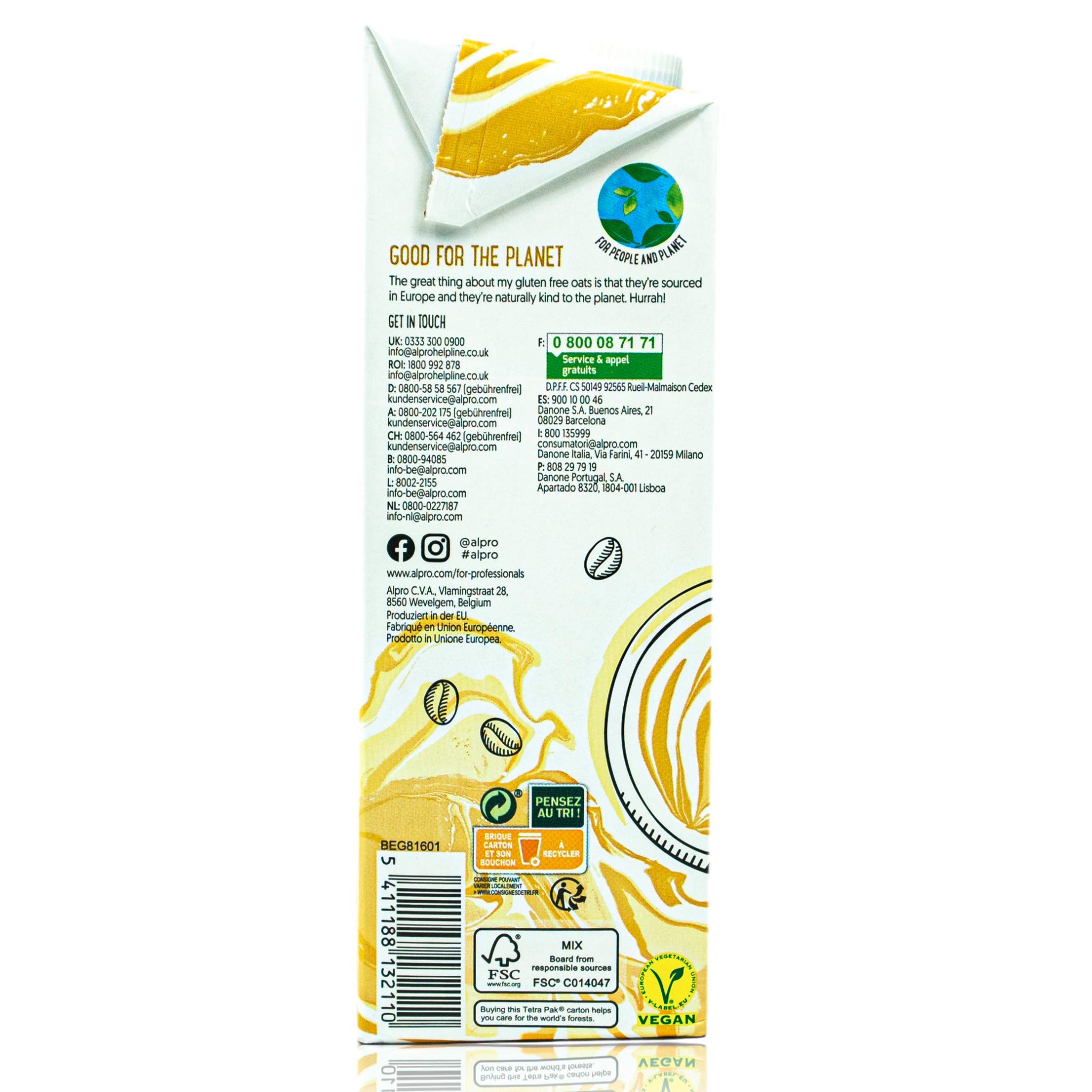 Alpro - 8er Pack Haferdrink Barista for Professionals 1 Liter - Oat Hafer Drink 100 % pflanzlich zum Aufschäumen für Kaffee, Shakes und Smoothies