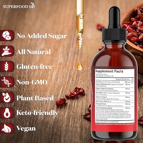 Miniatura 6 de Berberina con suplemento de canela de Ceilán gotas líquidas + extracto de melón amargo, glucomanano, gimnasia, cromo, cúrcuma, panax ginseng