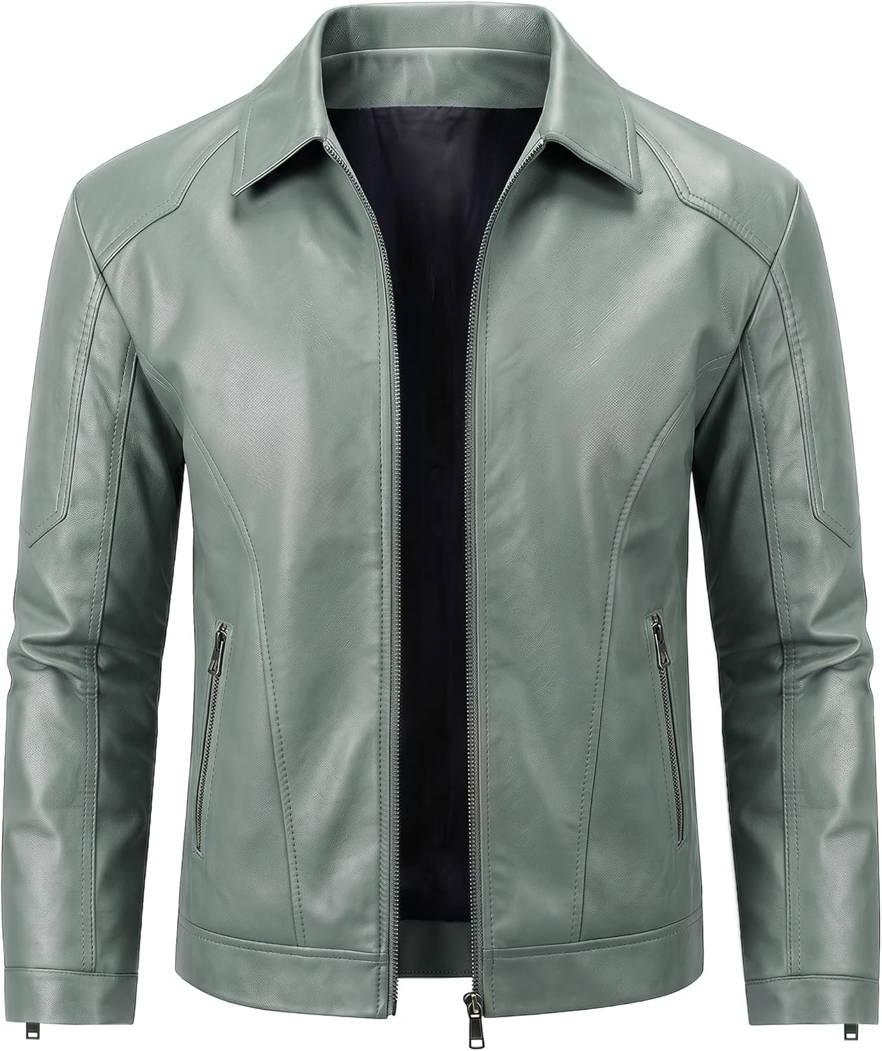 Leather Jacket Men Black Mens Faux Leather Jacket Motorcycle Biker Coat with Turn-Down Collar Zip-Up Casual Outwear