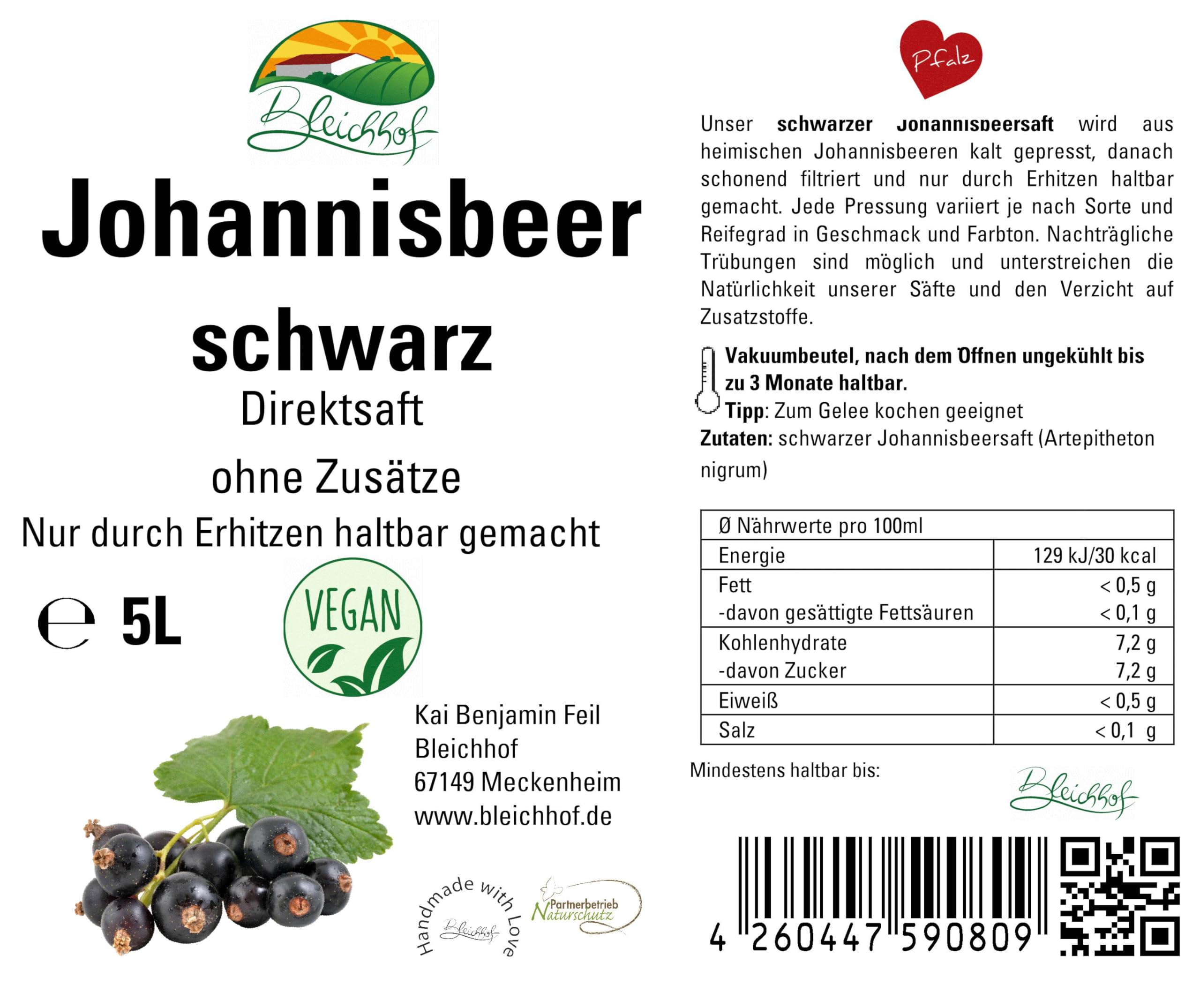 BLEICHHOF® Schwarzer Johannisbeersaft - Direktsaft, vegan, Bag-in-Box (1x5l)