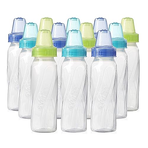 Evenflo Feeding Botellas clásicas de plástico transparente estándar para bebé, bebé y recién nacido, verde azulado, verde/azul, 8 onzas (paquete de