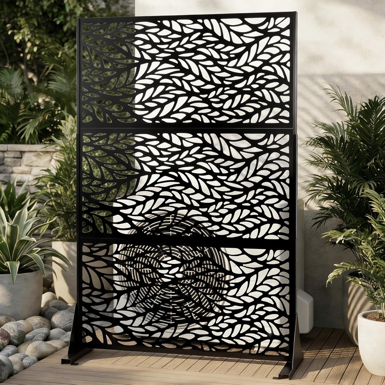 Outvita 72" H x 47" W Metal Privacy Screen, Indoor Outdoor Privacy Fence Panels, Balcony Patio Screen Freestanding Panels, for Patio Garden