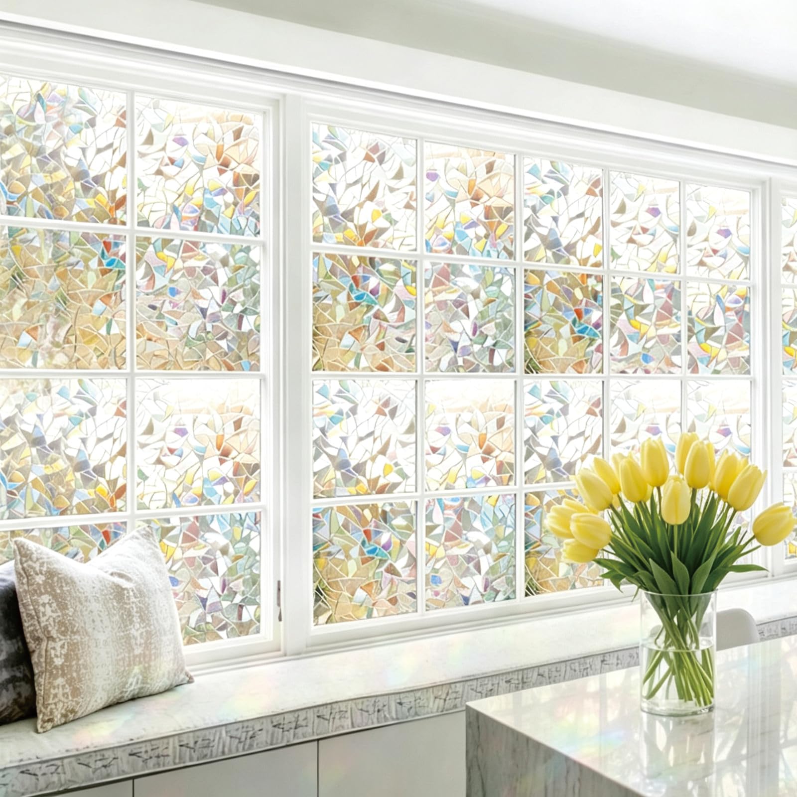 Rainbow Window Film 85 x 210 cm Blocks UV Static Cling No Glue Removable Heat Cotrol, Privacy Protection, Frosted Glass Film with Anti-Uv Protection for Windows for Home, Crescent