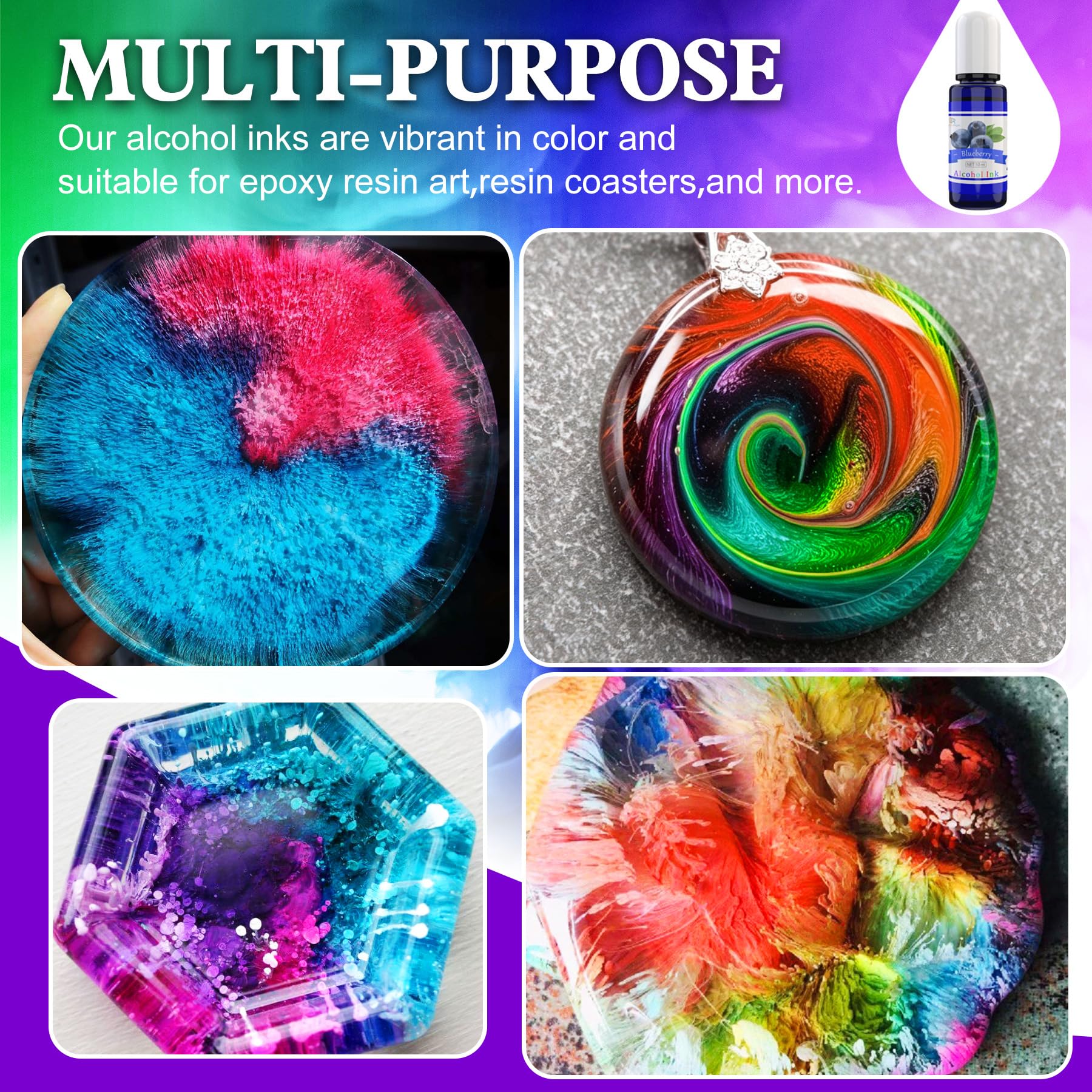 Alcohol Ink Set - 24 Colori Inchiostro Alcool per Pittura Resina Epossidica, Fabbricazione Capsule Petri di Resina - Colorante Alcolico Concentrata per Arte Resina, Bicchieri, Pittura - 24 x 10 ml