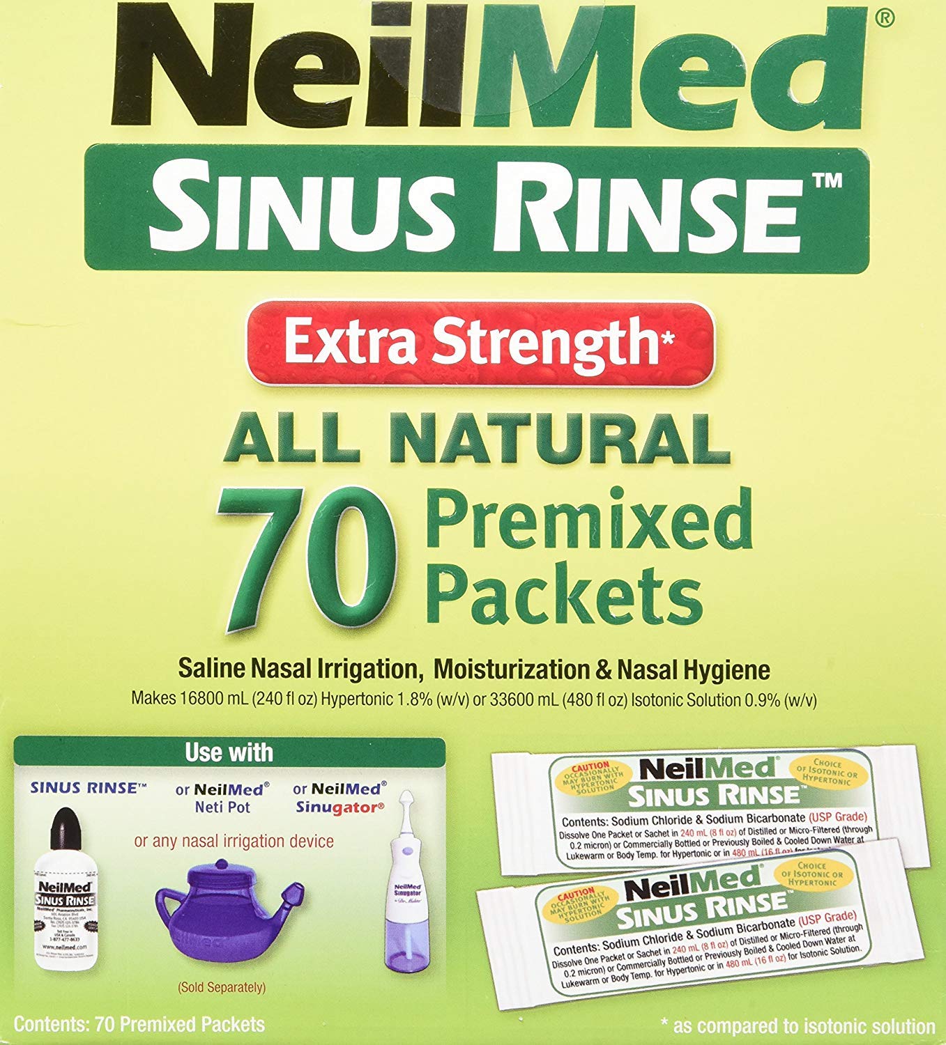 NeilMedSinus Rinse 70 Extra Strength Hypertonic Packets