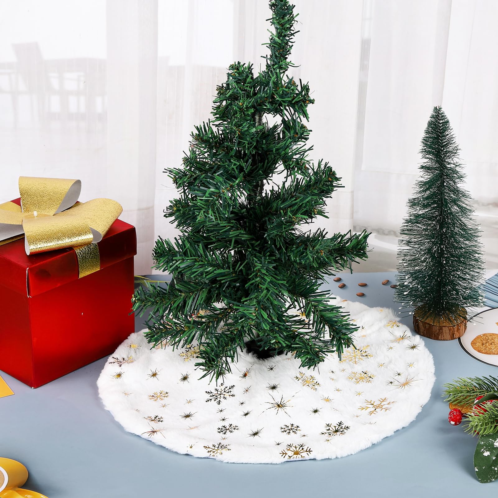 Gonna Per Albero Di Natale In Finto Pelliccia Bianca | Diametro 40 Cm | Con Velcro, Base Decorativa Stella