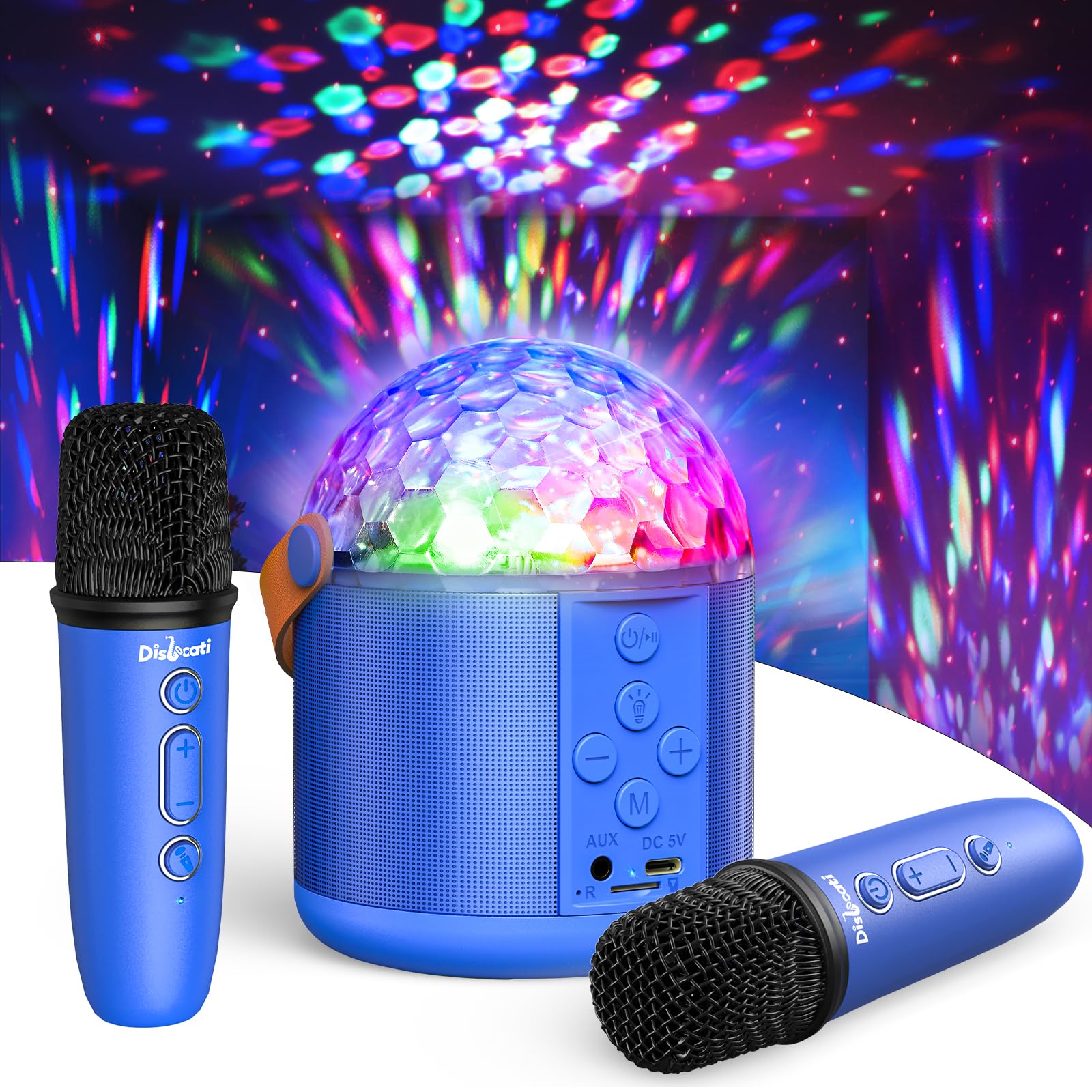 Dislocati Karaoke per Bambini & Adulti con Luci Discoteca, Regalo Bambino 3 4 5 6-12+ Anni Cassa Bluetooth con Microfono Bluetooth Giocattolo Musicale per Feste - Regali Natale Bambini (Blu)