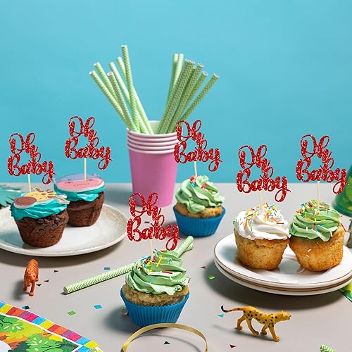 Miniatura 19 de Gyufise 36 piezas Oh Baby Cupcake Toppers Glitter Baby Shower Cupcake Picks Oh Baby Cake Decoraciones para revelación de género Baby Shower Niños