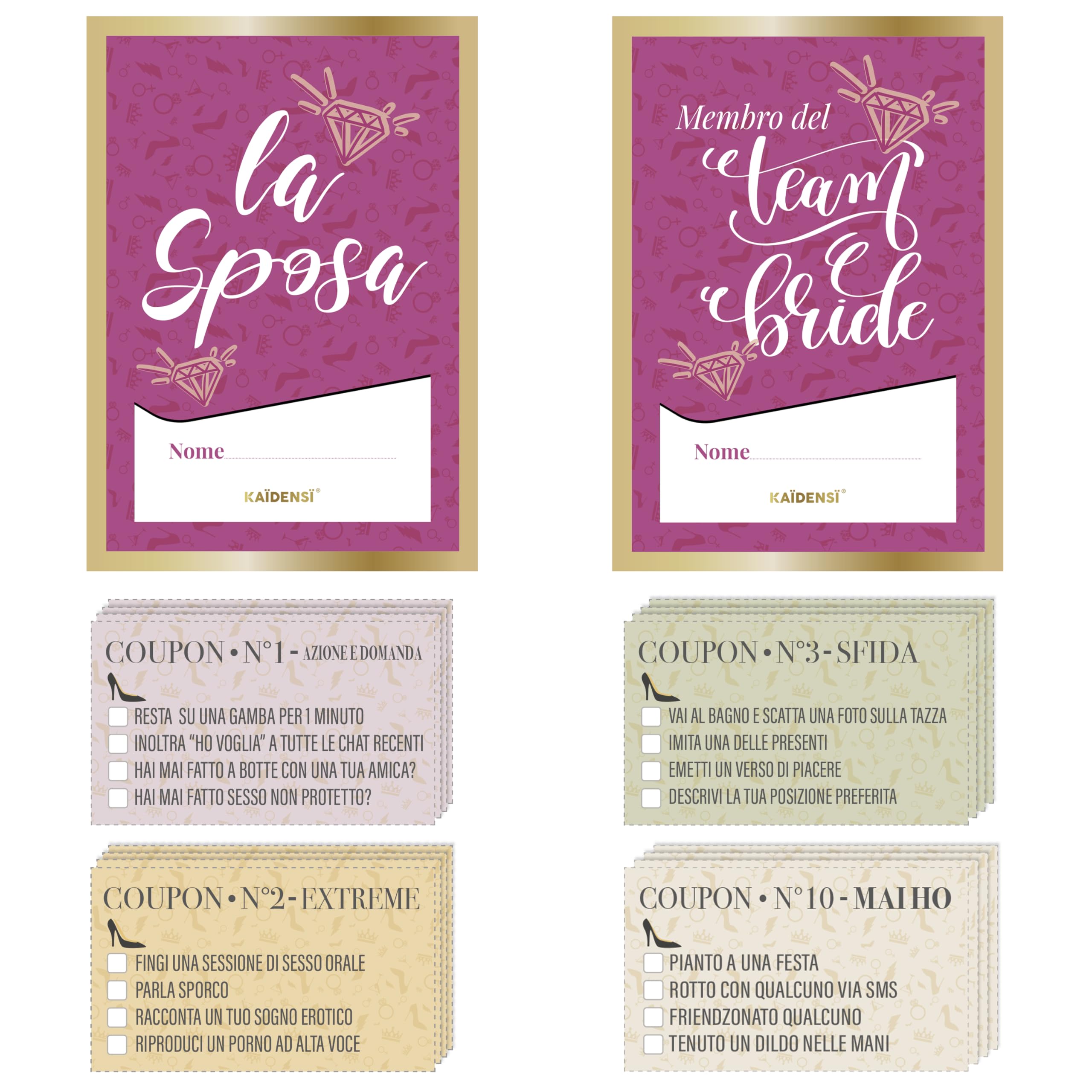 KAÏDENSÏ Giochi Addio al Nubilato Alcolici - Gadget Sposa Divertenti - Gioco Carte Alcolico Originale con Palette - Kit Team Bride to Be Scherzi Originali