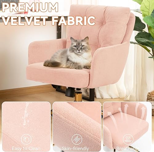 Miniatura 6 de Silla de oficina de franela, cómodas sillas de escritorio de oficina en casa con soporte lumbar, silla de escritorio moderna de terciopelo con patas