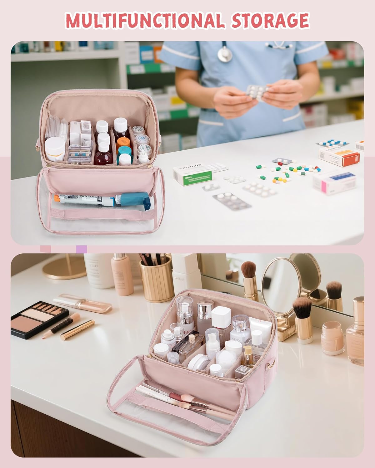Marscamd Quilted Marker Organizer Case Holds 180 Markers, Marker Storage Organizer Bag with Dividers and Detachable Crossbody Strap (Bag Only), Pink