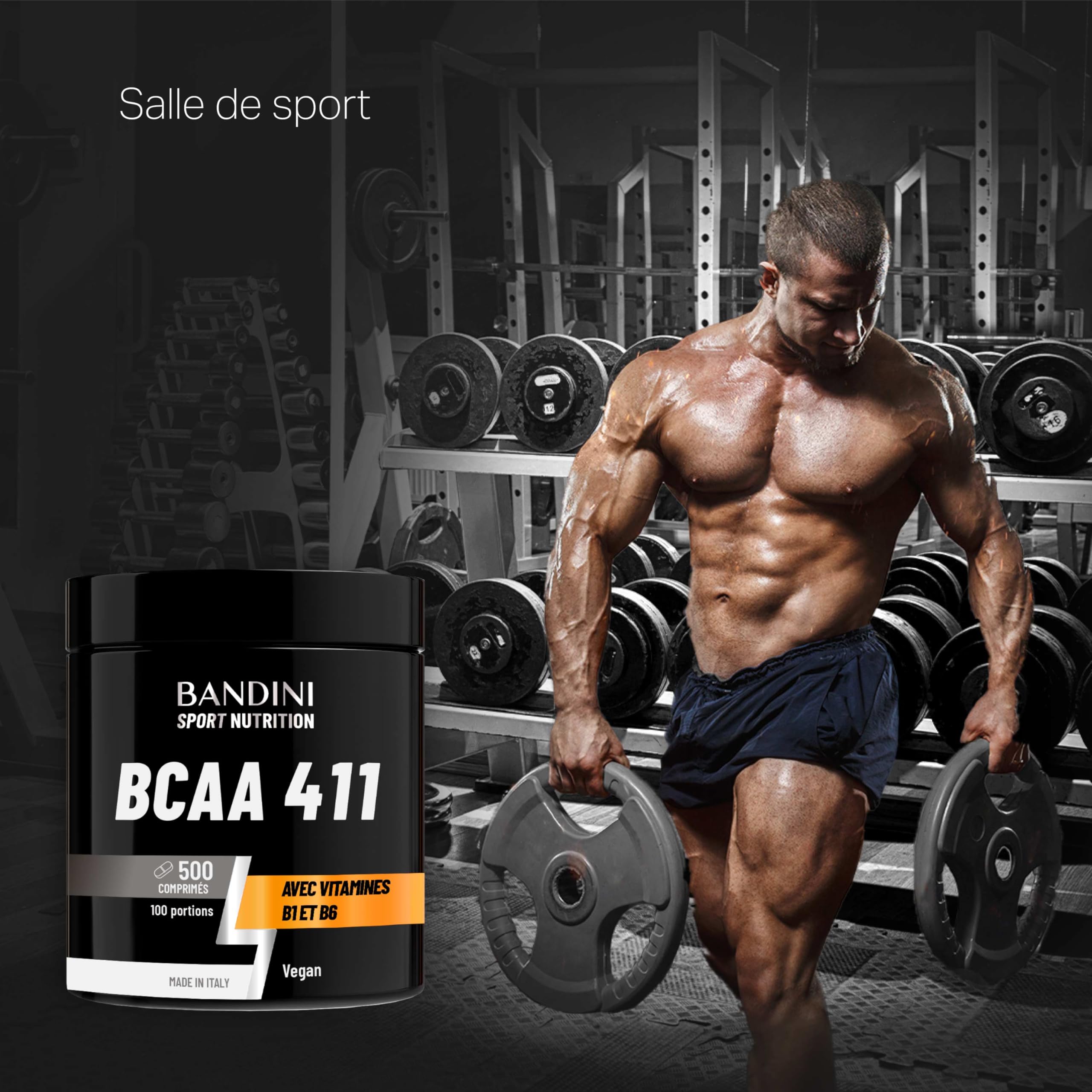 Bandini® BCAA 4.1.1 500 Comprimés = 100 Entrainements | Pré-workout Booster | Sans OGM | Musculation & Fitness | Acide Aminés Essentiels Valine Leucine Vitamine B1 et B6 | Puissant, Assimilation Rapide