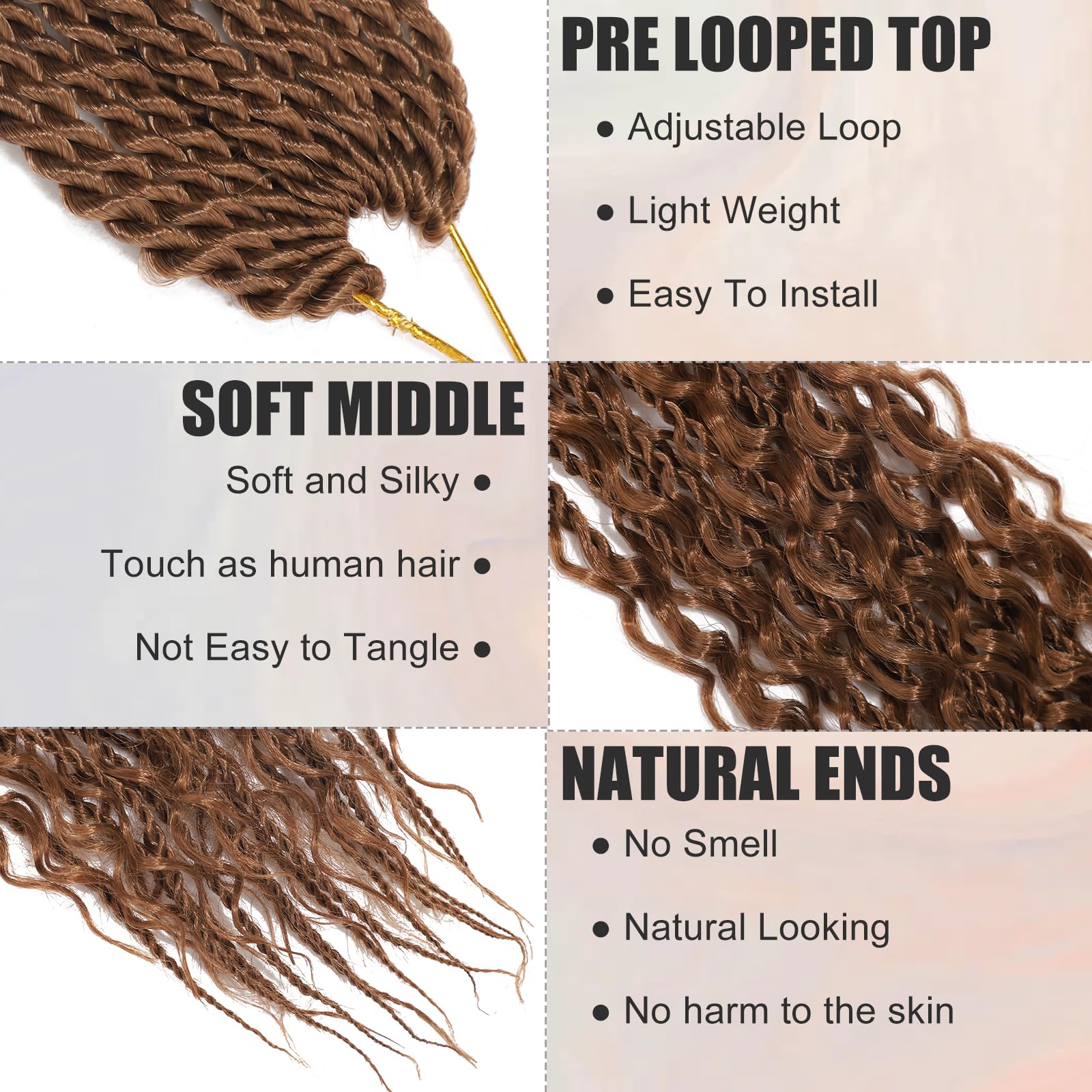 BLTYXT Goddess Boho Box Braids Crochet hair 24 Inch 8 Packs Pre Looped Water Wave Crochet Hair for Women Hair Extension (30 - Image 3