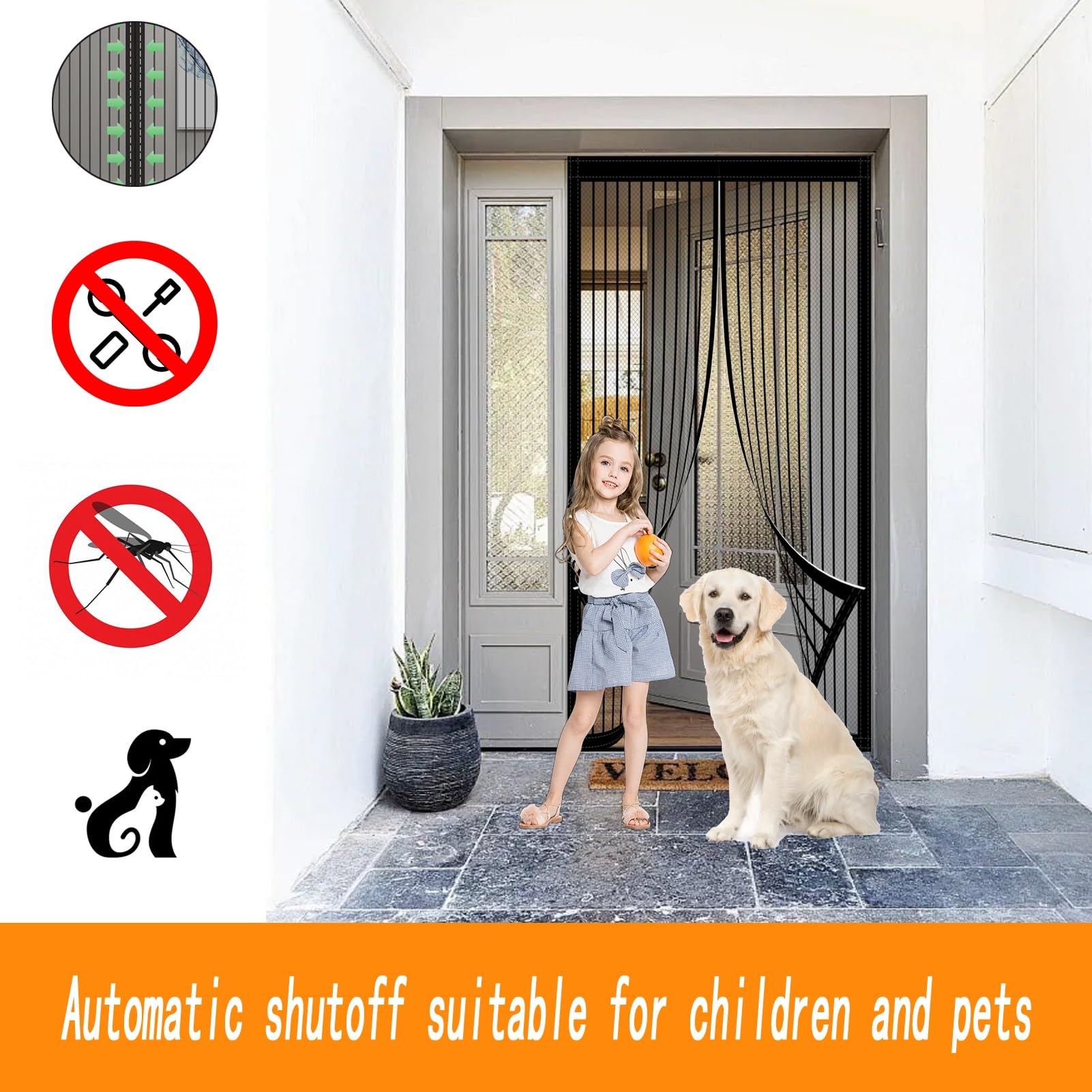 Zanzariera Magnetica 244 x 265 cm Non È Necessario Praticare Fori Zanzariera per Porte Del Balcone Chiusura Automatica Proteggete La Vostra Famiglia Dalle Zanzare, Nero