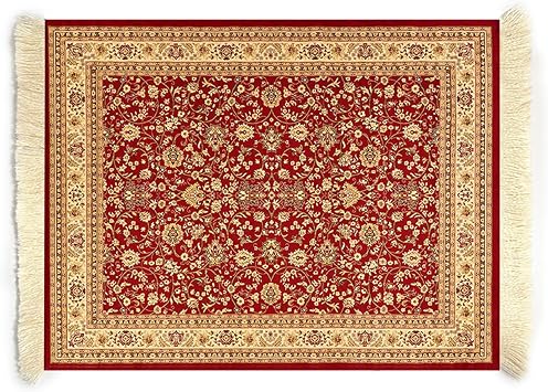 Persian Style Mouse Pad,Beautiful Vintage Style Rug Mouse Pad,Carpet Mouse pad,Mouse Pad for PC,Tassels Mouse Mat,Mini Vintage Pattern Woven Rug Mousepad,Desk Mat for Glass,Red