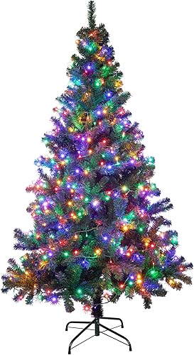 Sunnyglade Árbol de Navidad artificial de alta calidad de 6 pies con 400 luces LED multicolor (no preencordadas) y soporte de metal duradero, 8
