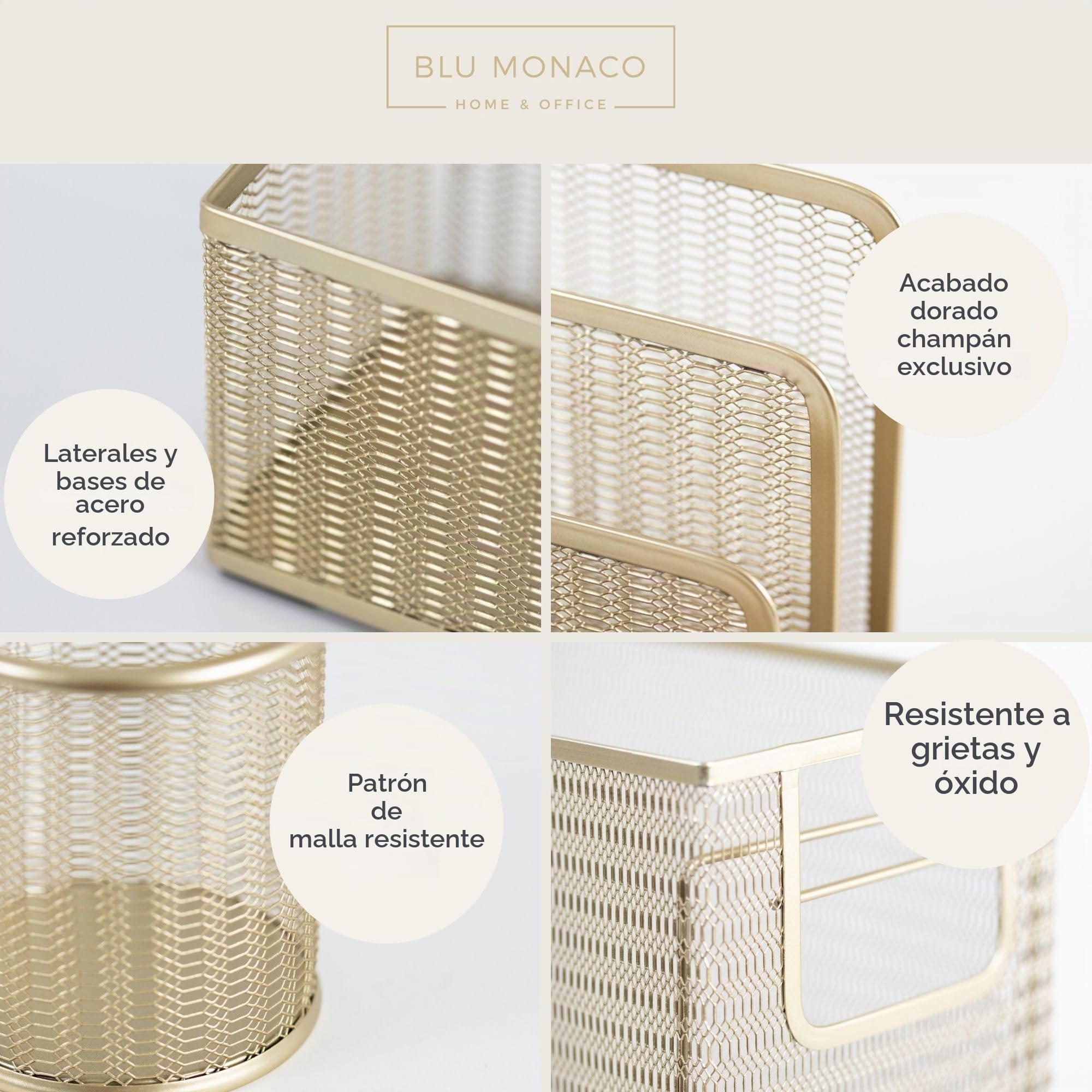 Blu Monaco Juego de 5 Organizadores de Escritorio Dorados para Oficina con Archivos Colgantes, Soporte para Revistas, Bolígrafos y Notas